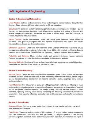 GATE Agricultural Engineering Syllabus