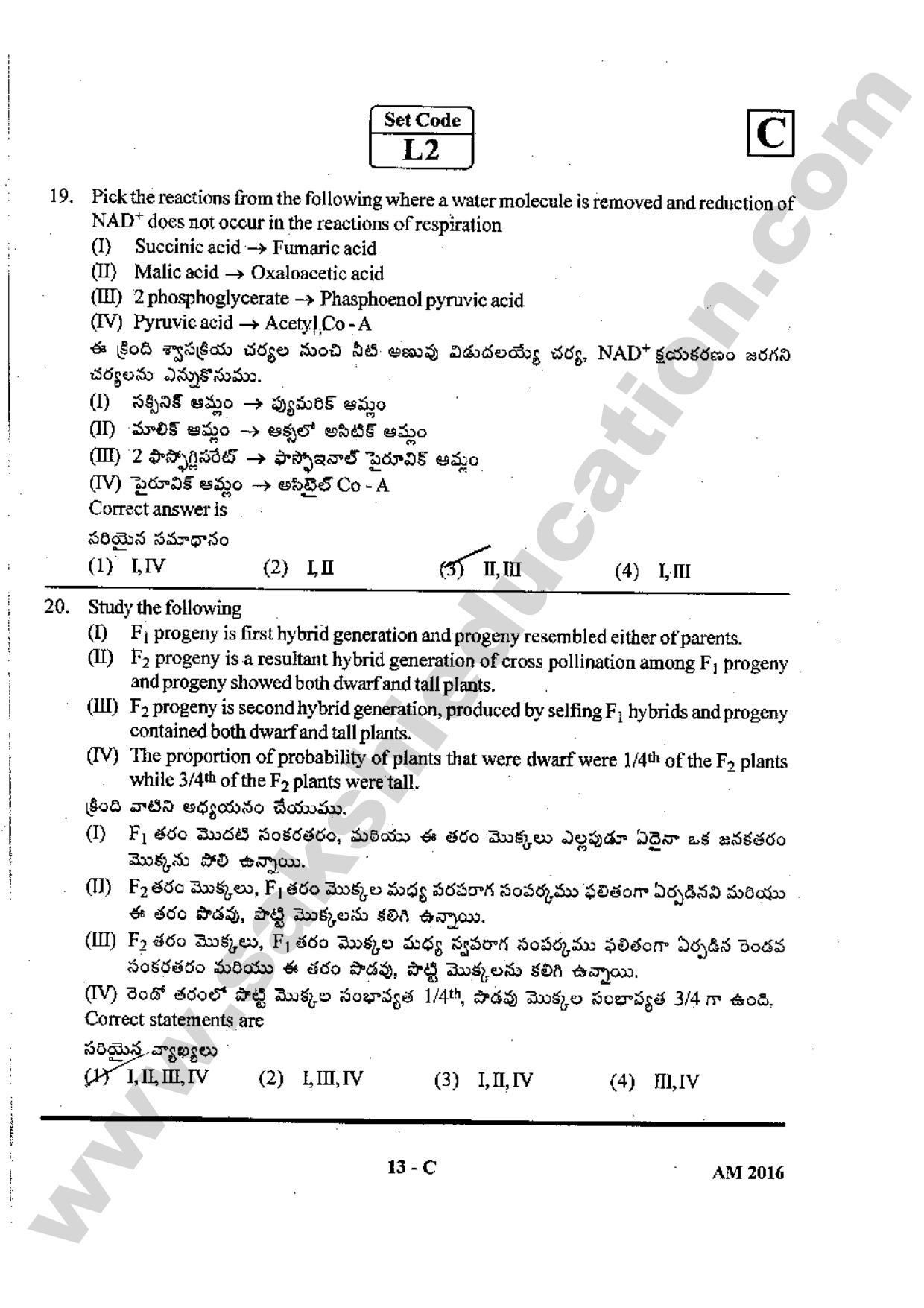 TS EAMCET 2016 Medical Question Paper with Preliminary Key - Page 12
