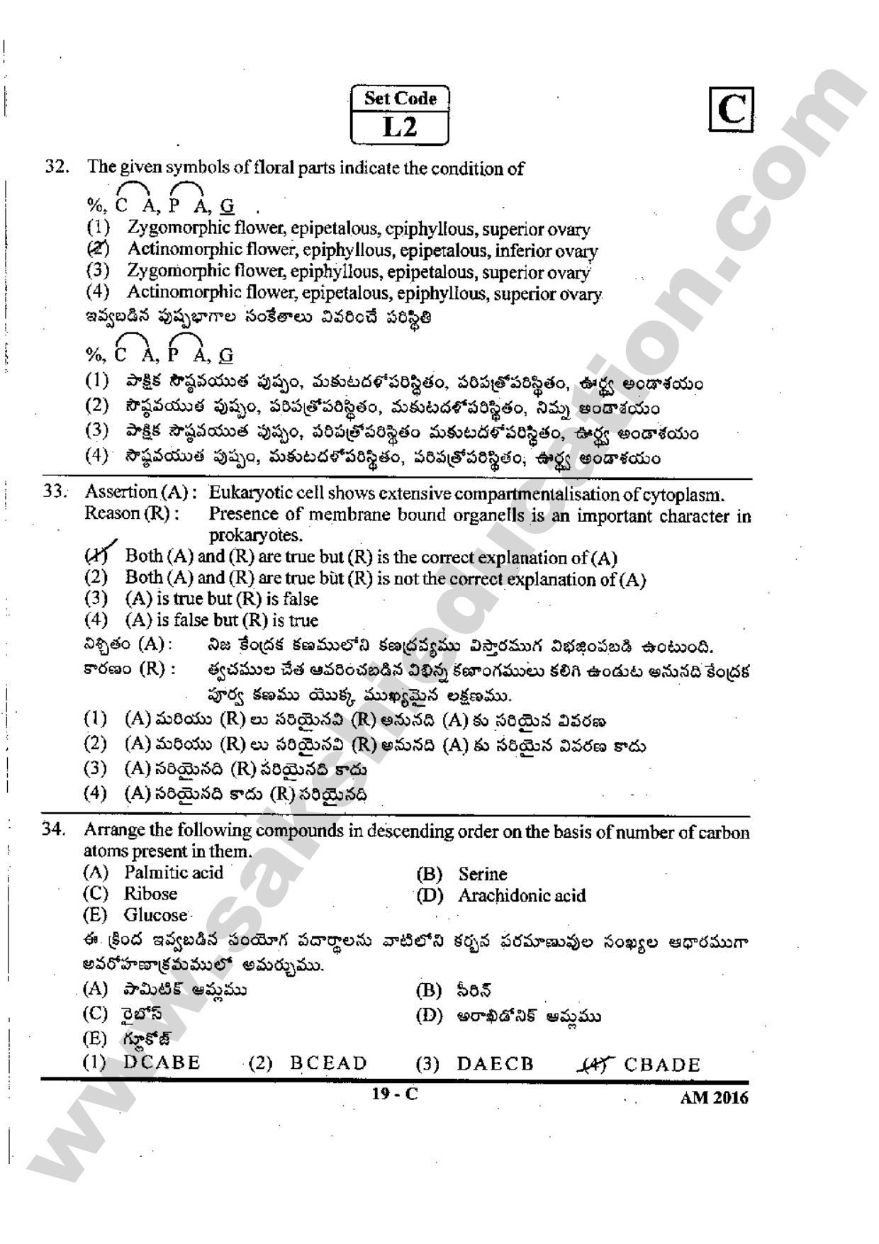 TS EAMCET 2016 Medical Question Paper with Preliminary Key - Page 18