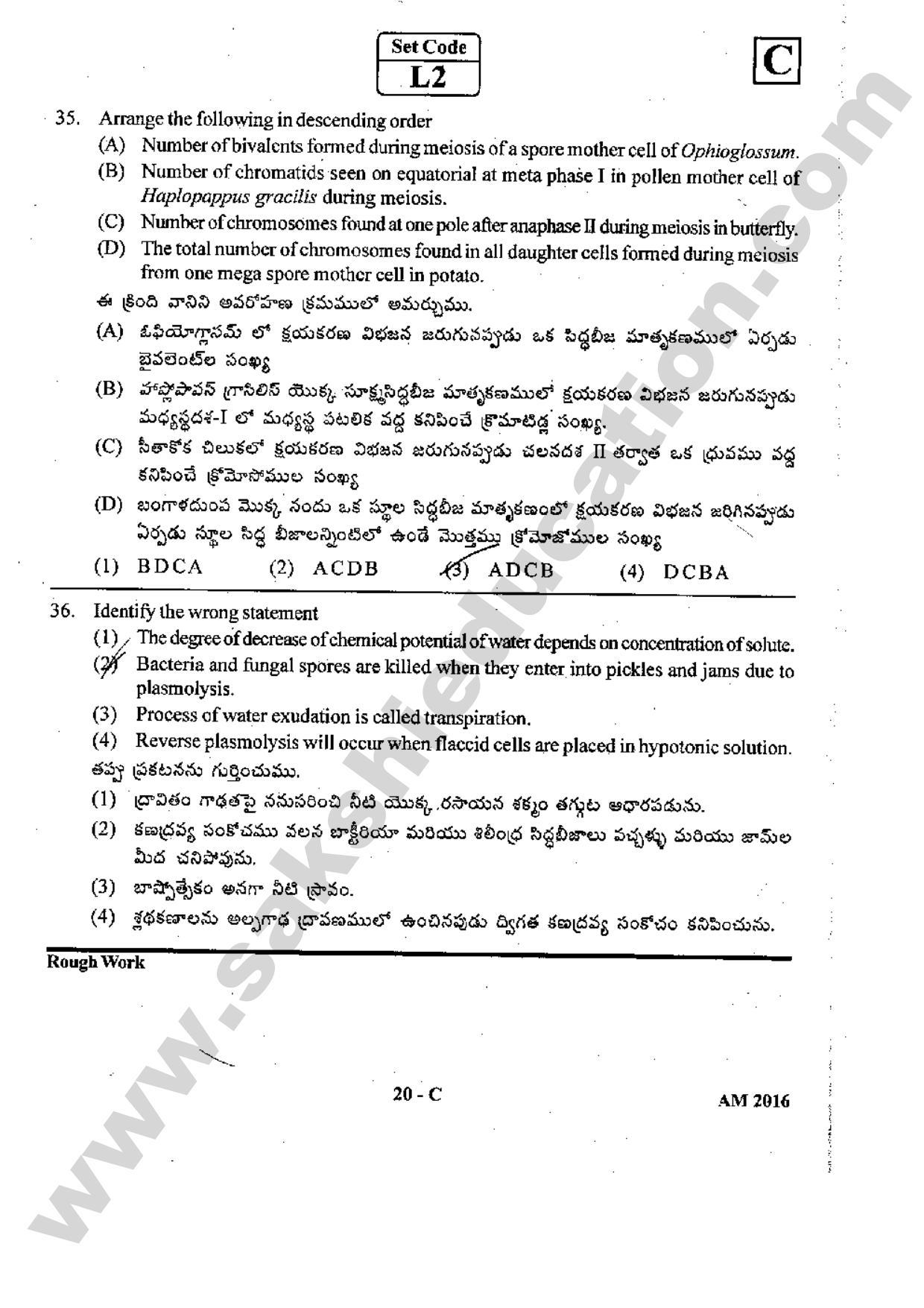 TS EAMCET 2016 Medical Question Paper with Preliminary Key - Page 19