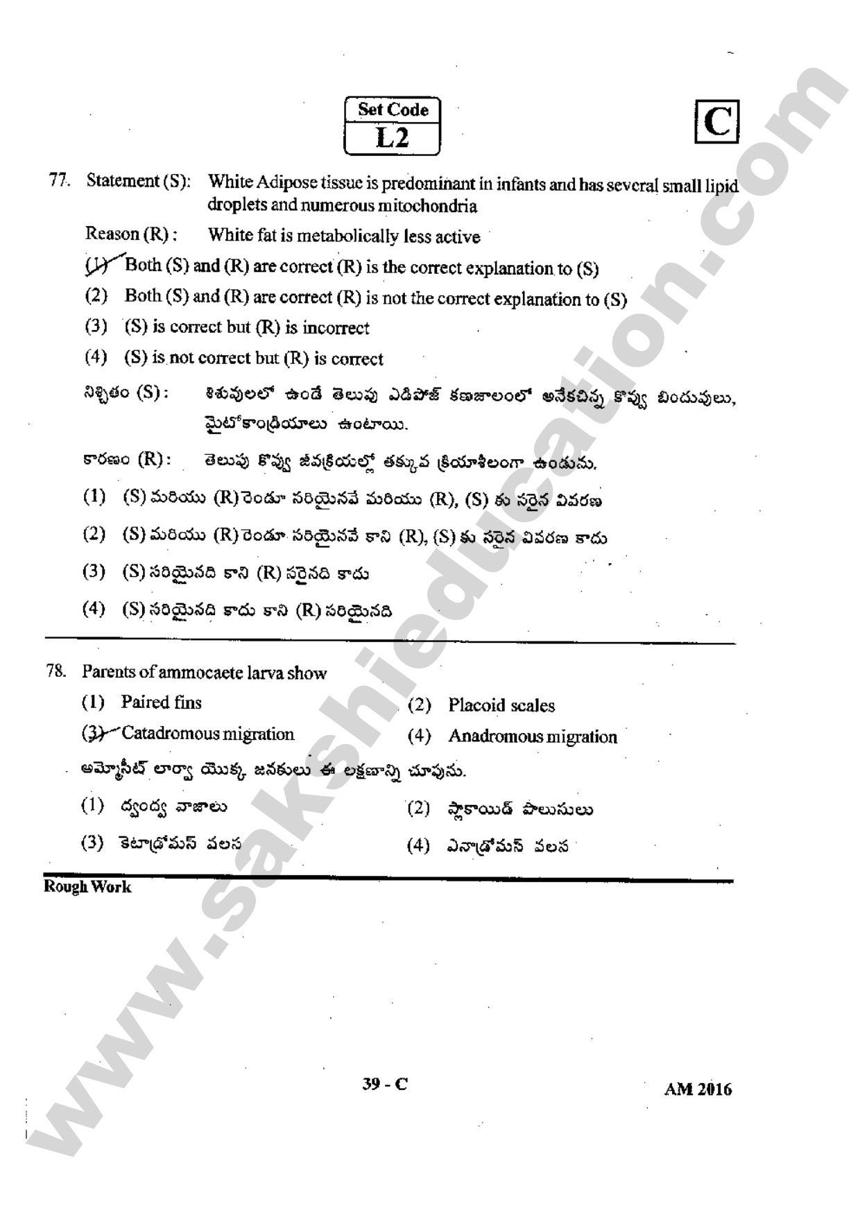 TS EAMCET 2016 Medical Question Paper with Preliminary Key - Page 38
