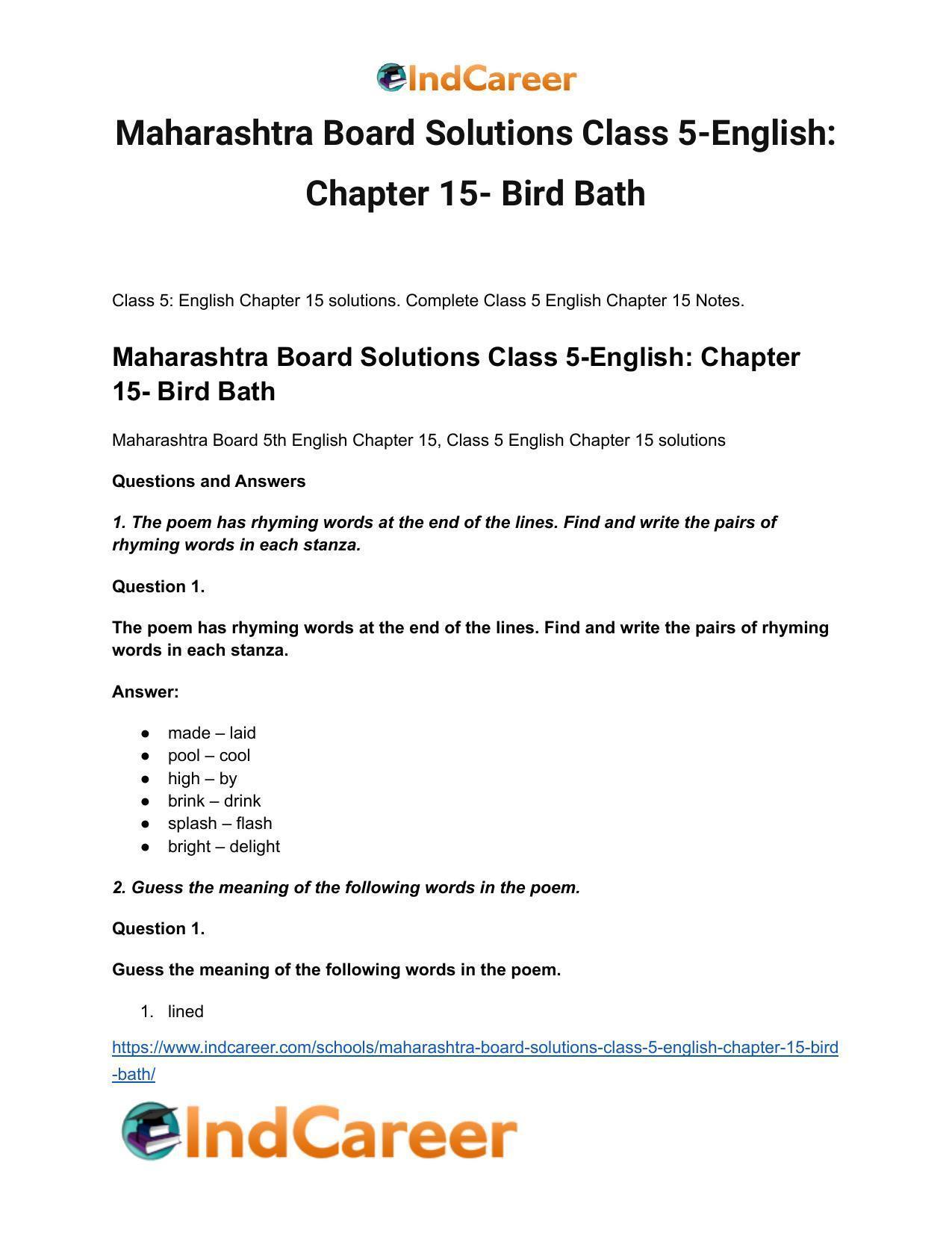 Maharashtra Board Solutions Class 5-English: Chapter 15- Bird Bath - Page 2