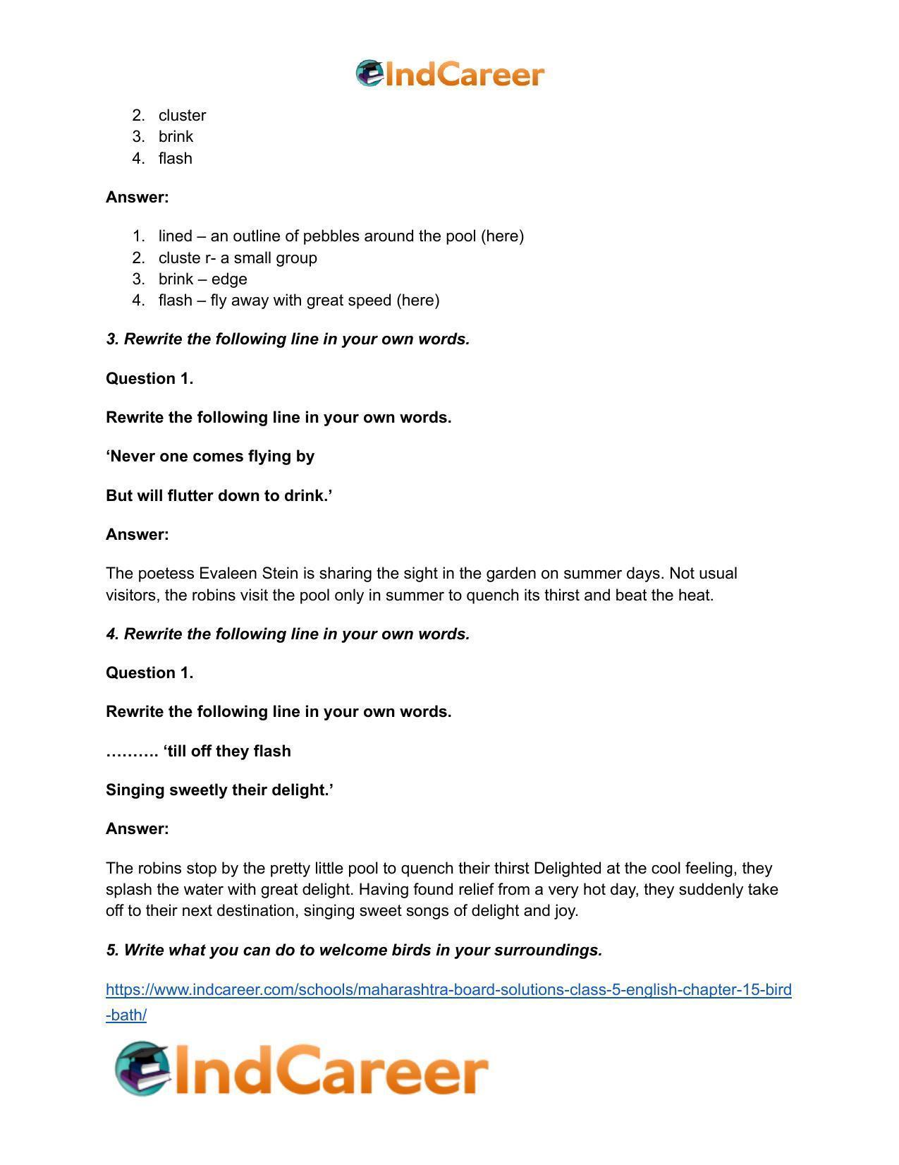 Maharashtra Board Solutions Class 5-English: Chapter 15- Bird Bath - Page 3