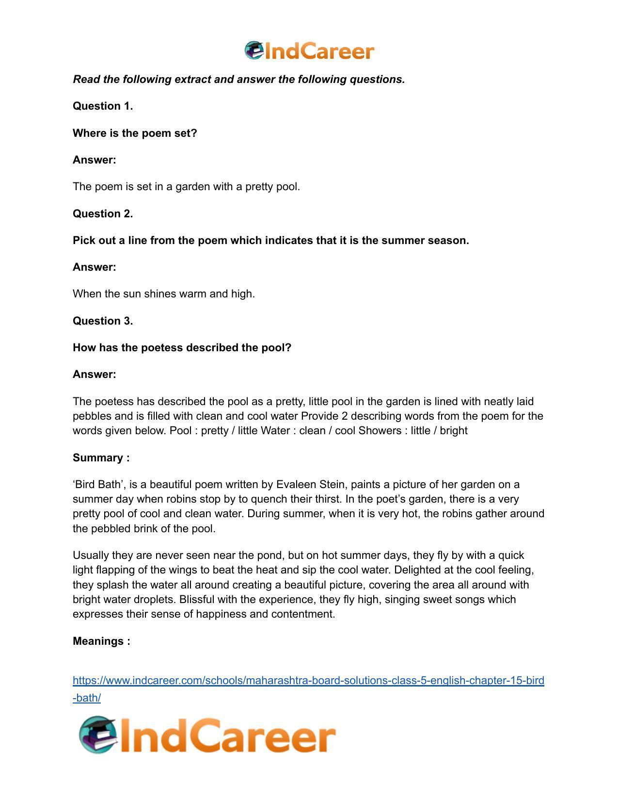 Maharashtra Board Solutions Class 5-English: Chapter 15- Bird Bath - Page 5