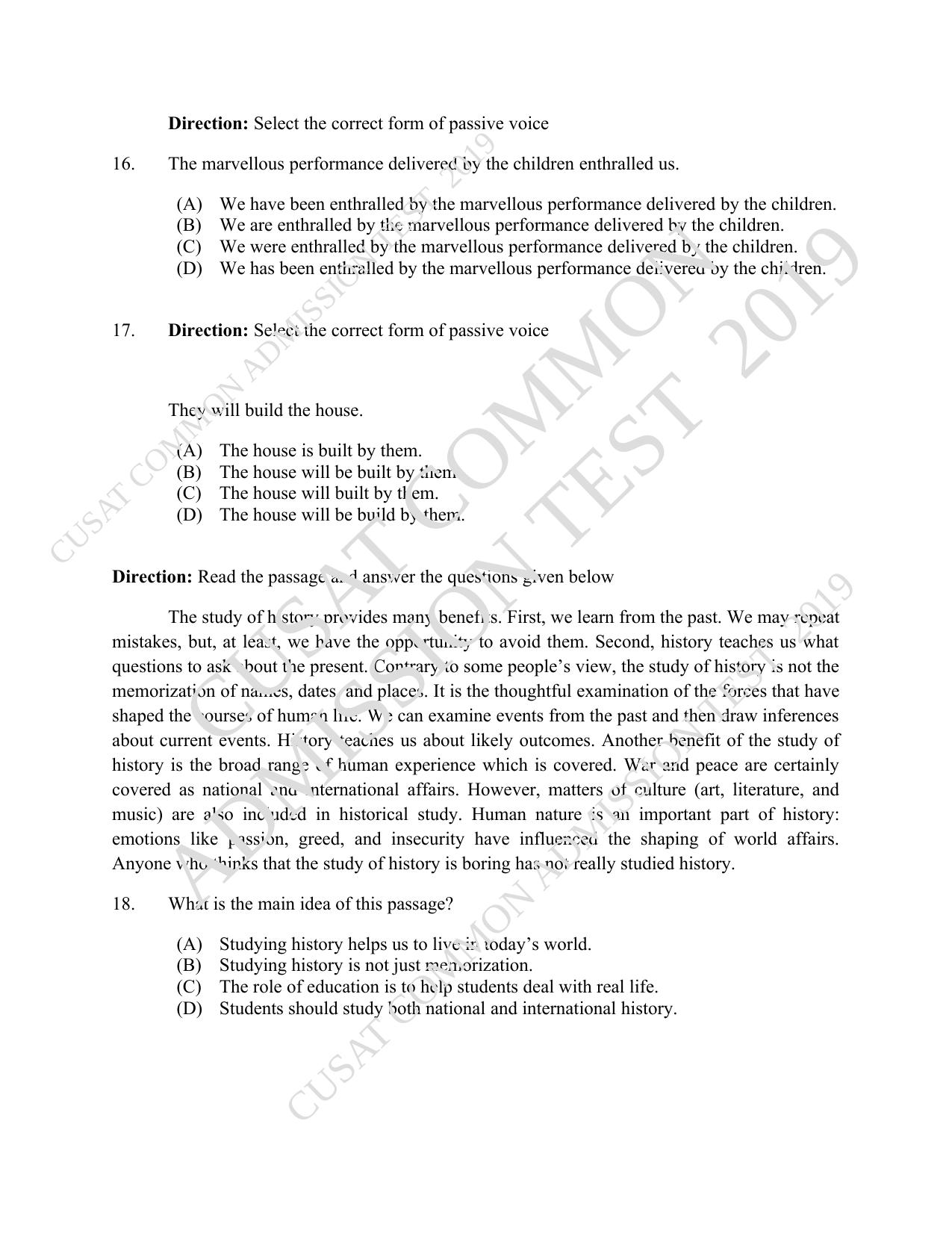 CUSAT CAT 2019 Blet Question Paper With Answer Key - Page 7