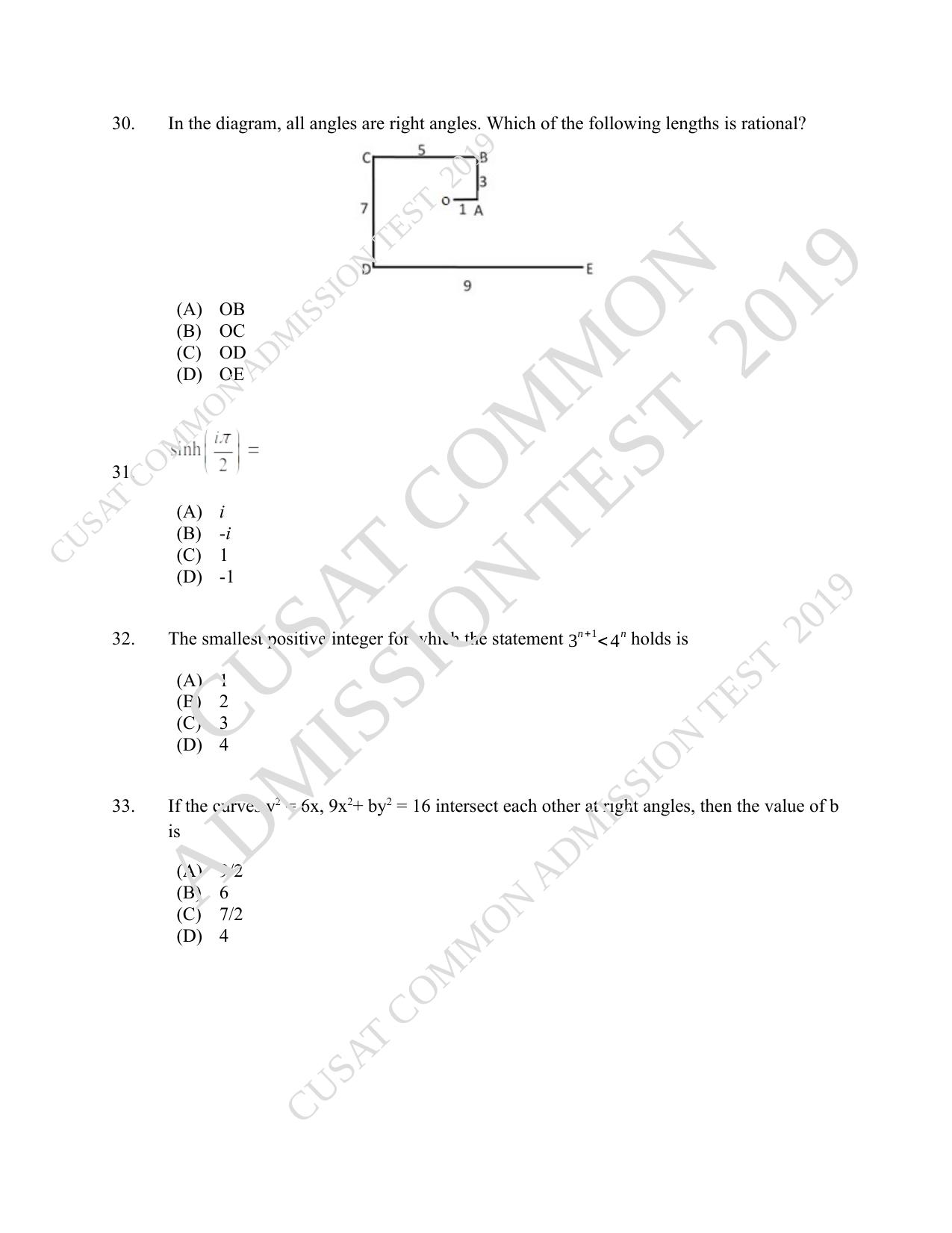 CUSAT CAT 2019 Blet Question Paper With Answer Key - Page 12