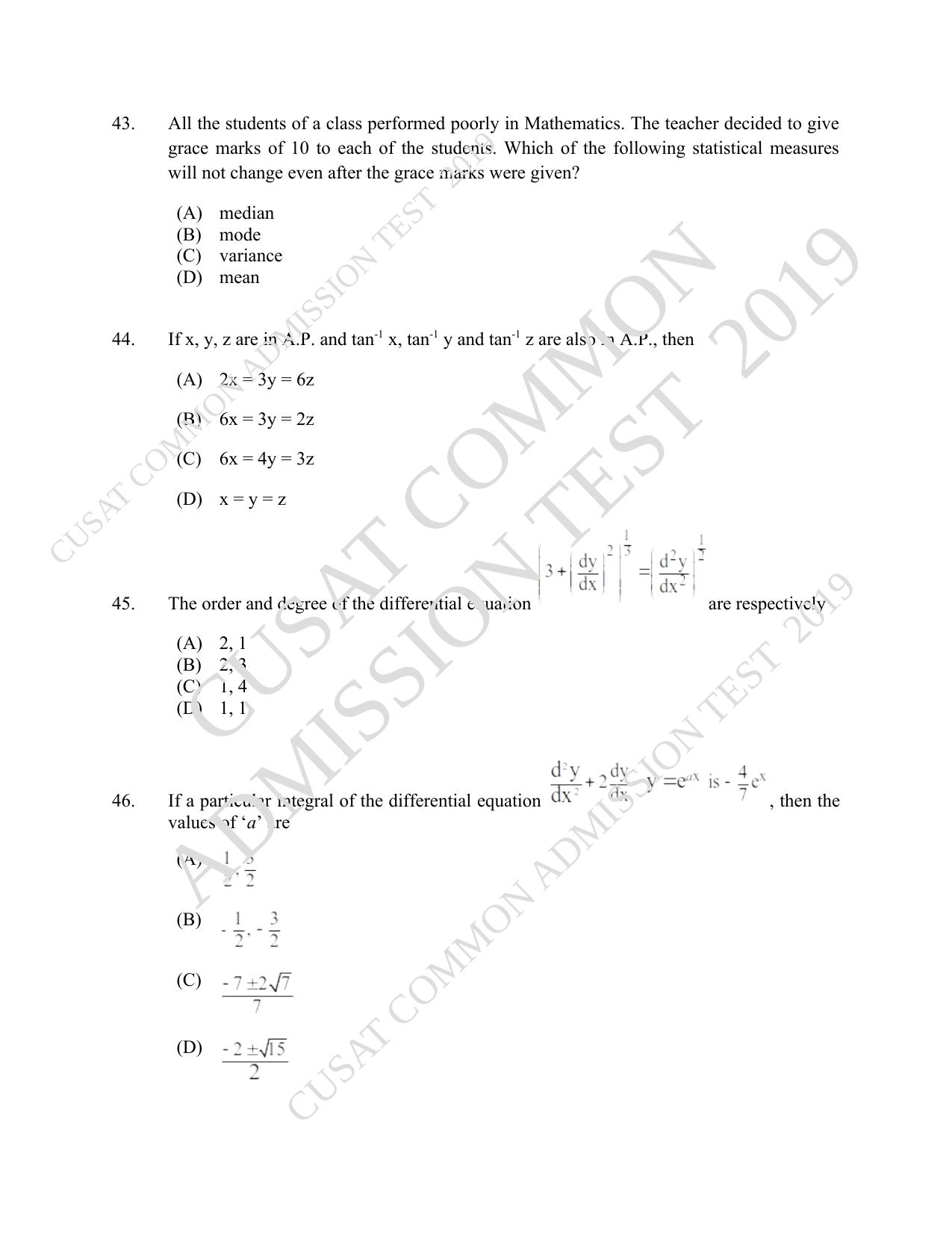 CUSAT CAT 2019 Blet Question Paper With Answer Key - Page 16