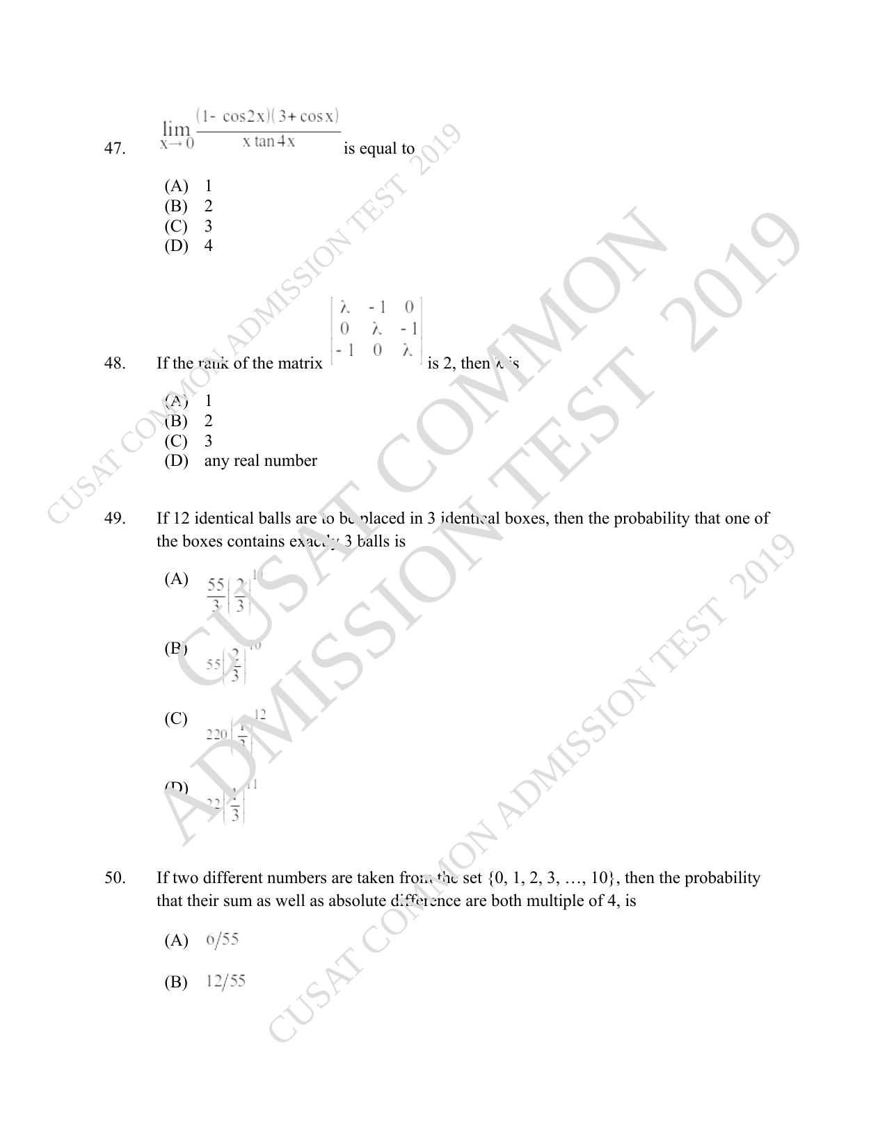 CUSAT CAT 2019 Blet Question Paper With Answer Key - Page 18