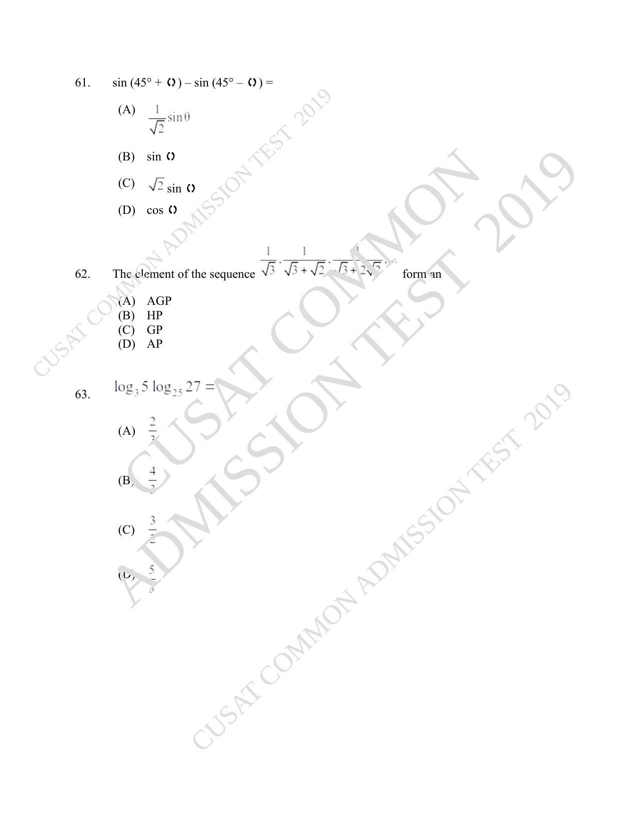CUSAT CAT 2019 Blet Question Paper With Answer Key - Page 23