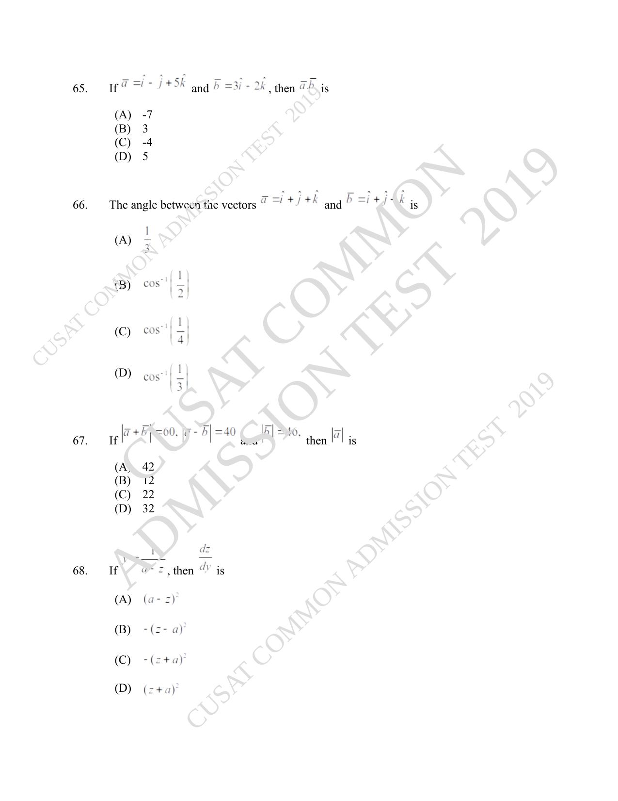 CUSAT CAT 2019 Blet Question Paper With Answer Key - Page 25
