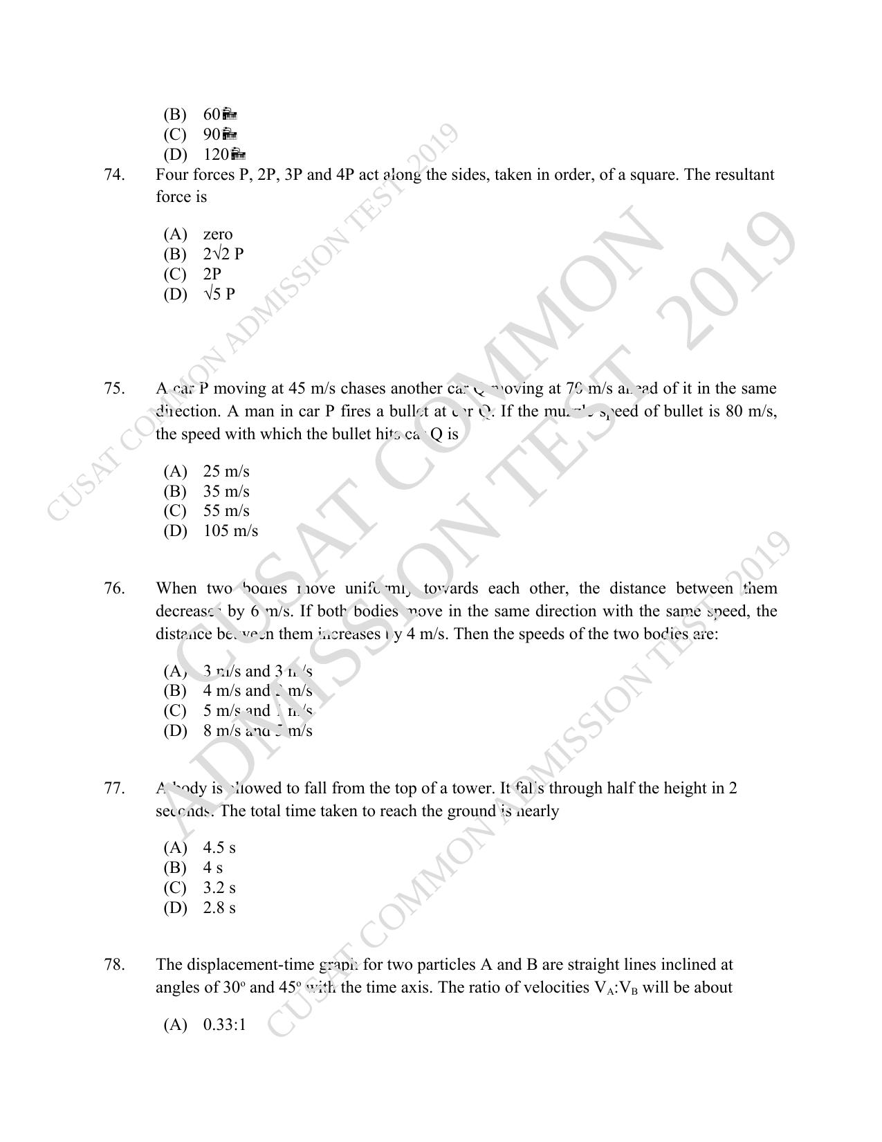 CUSAT CAT 2019 Blet Question Paper With Answer Key - Page 28