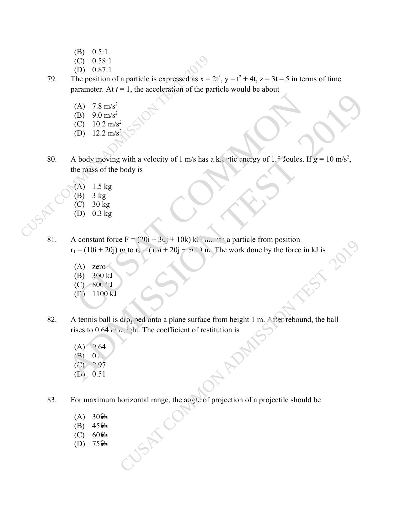CUSAT CAT 2019 Blet Question Paper With Answer Key - Page 29