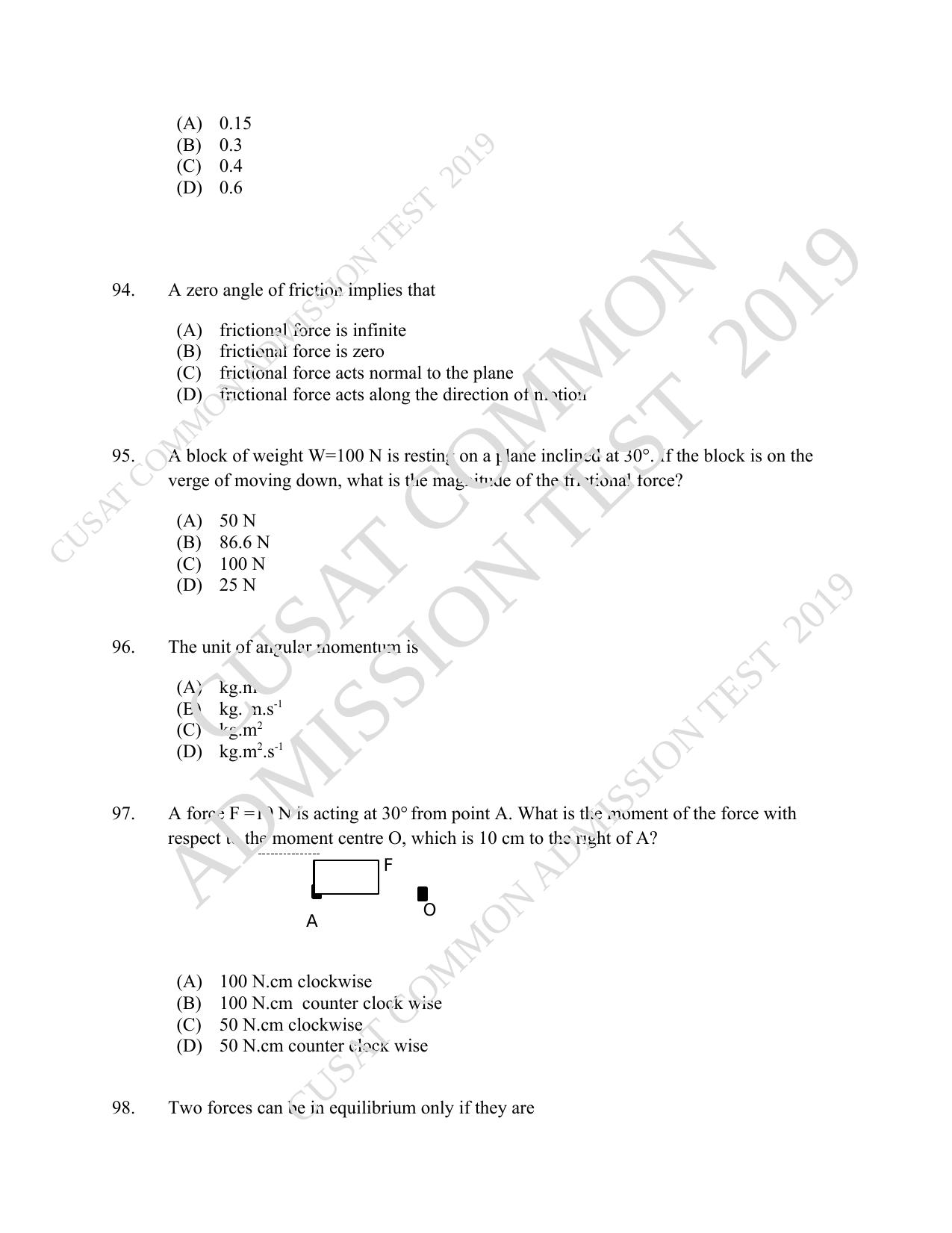 CUSAT CAT 2019 Blet Question Paper With Answer Key - Page 32