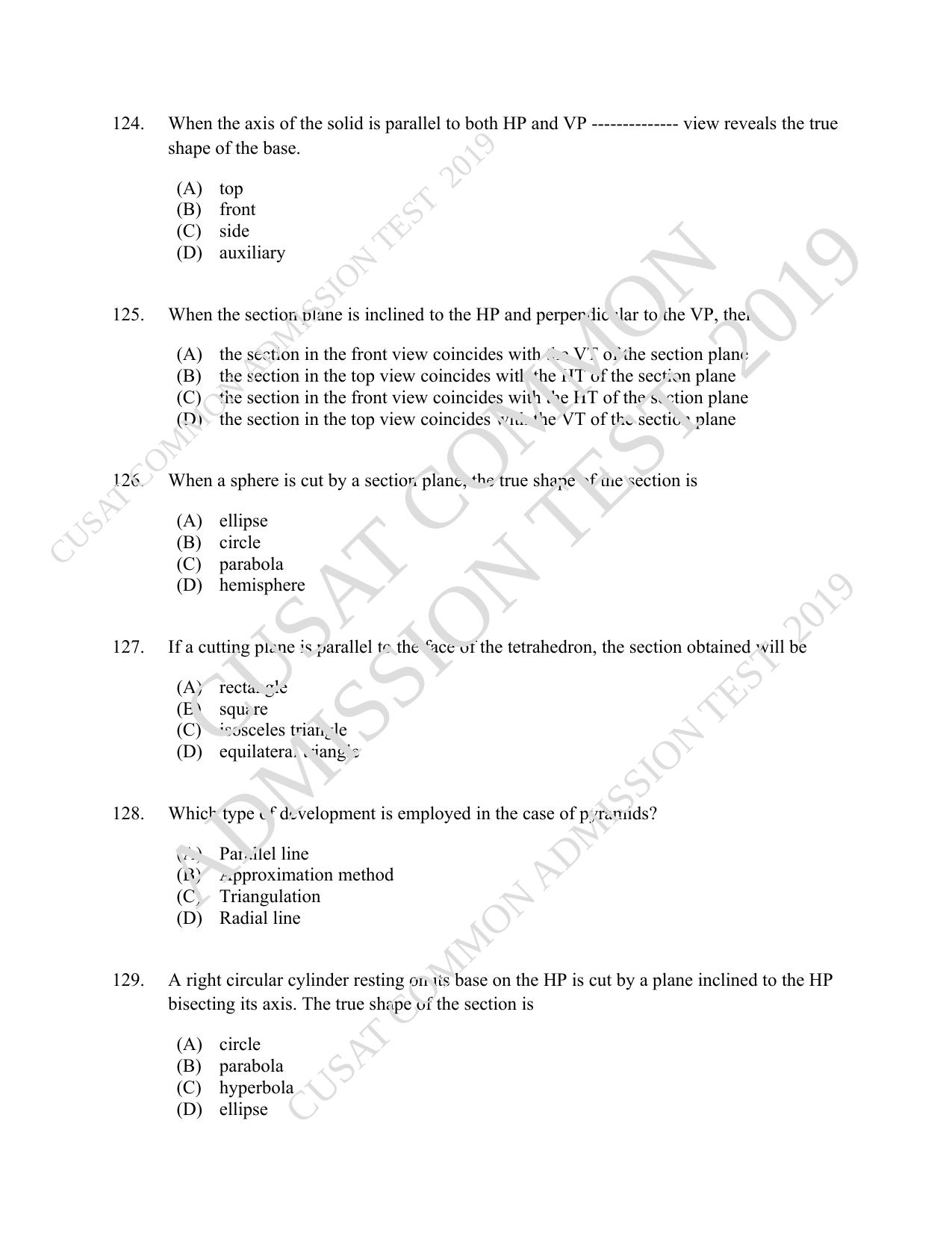 CUSAT CAT 2019 Blet Question Paper With Answer Key - Page 39