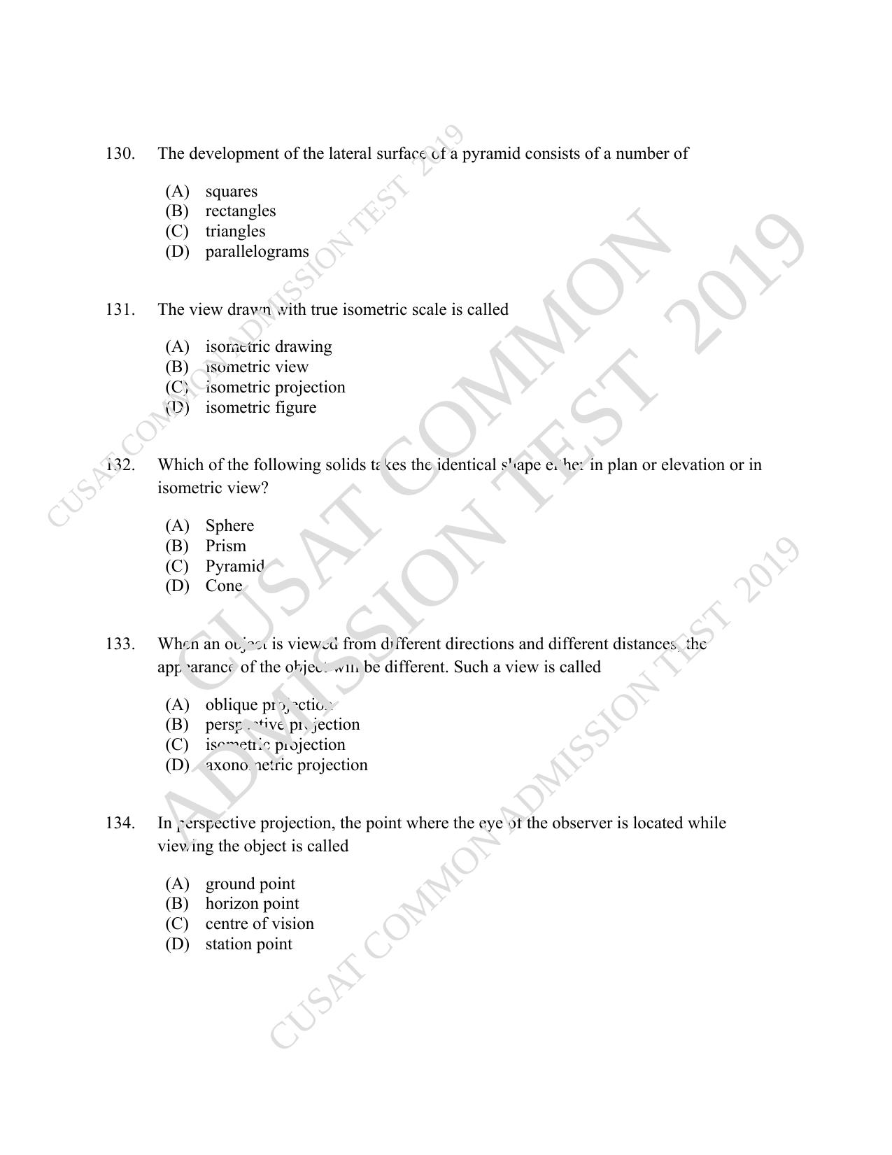 CUSAT CAT 2019 Blet Question Paper With Answer Key - Page 40