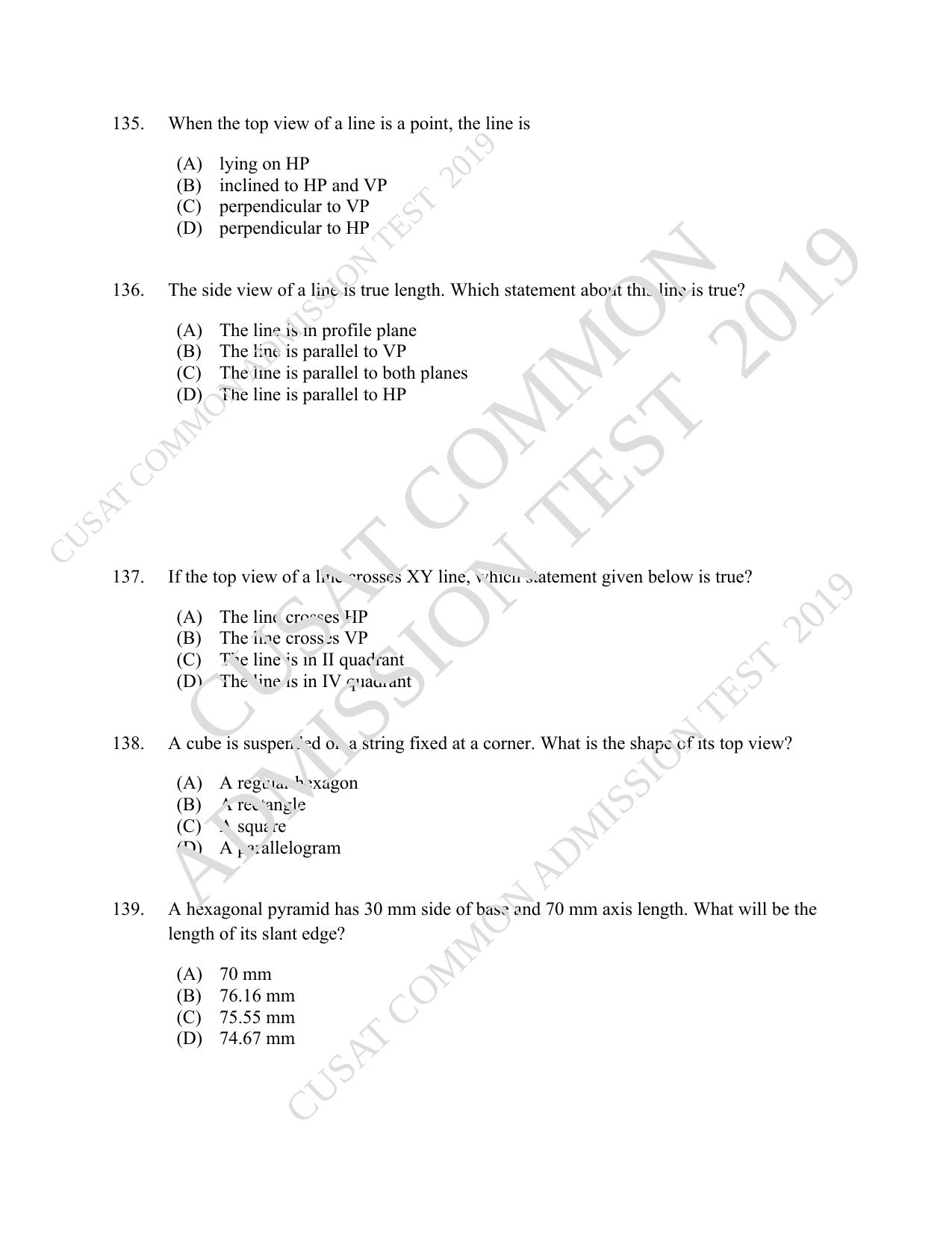 CUSAT CAT 2019 Blet Question Paper With Answer Key - Page 41
