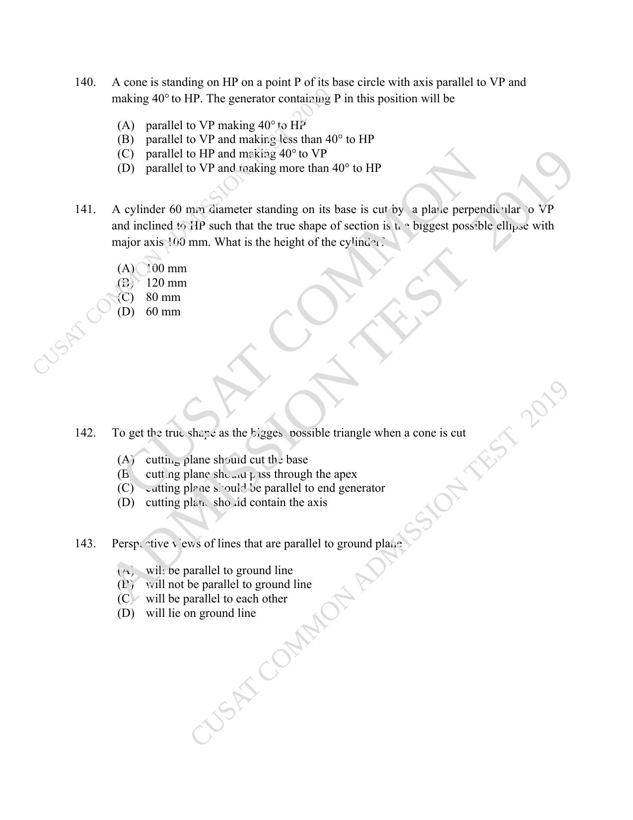 CUSAT CAT 2019 Blet Question Paper With Answer Key - Page 42