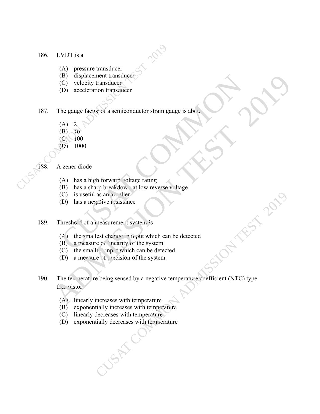CUSAT CAT 2019 Blet Question Paper With Answer Key - Page 51