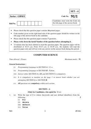 CBSE Class 12 91-1 _Computer Science 2017 Question Paper