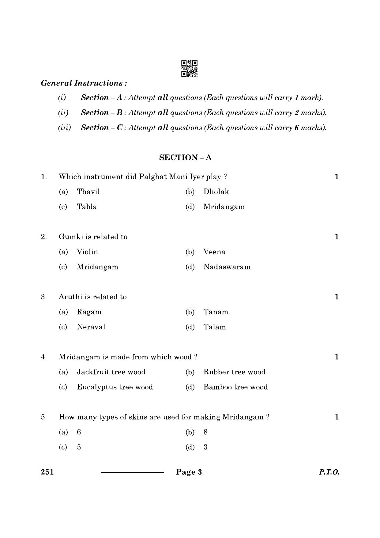 CBSE Class 10 Carnatic Music (Per Ins) 2024 Question Paper - Page 3