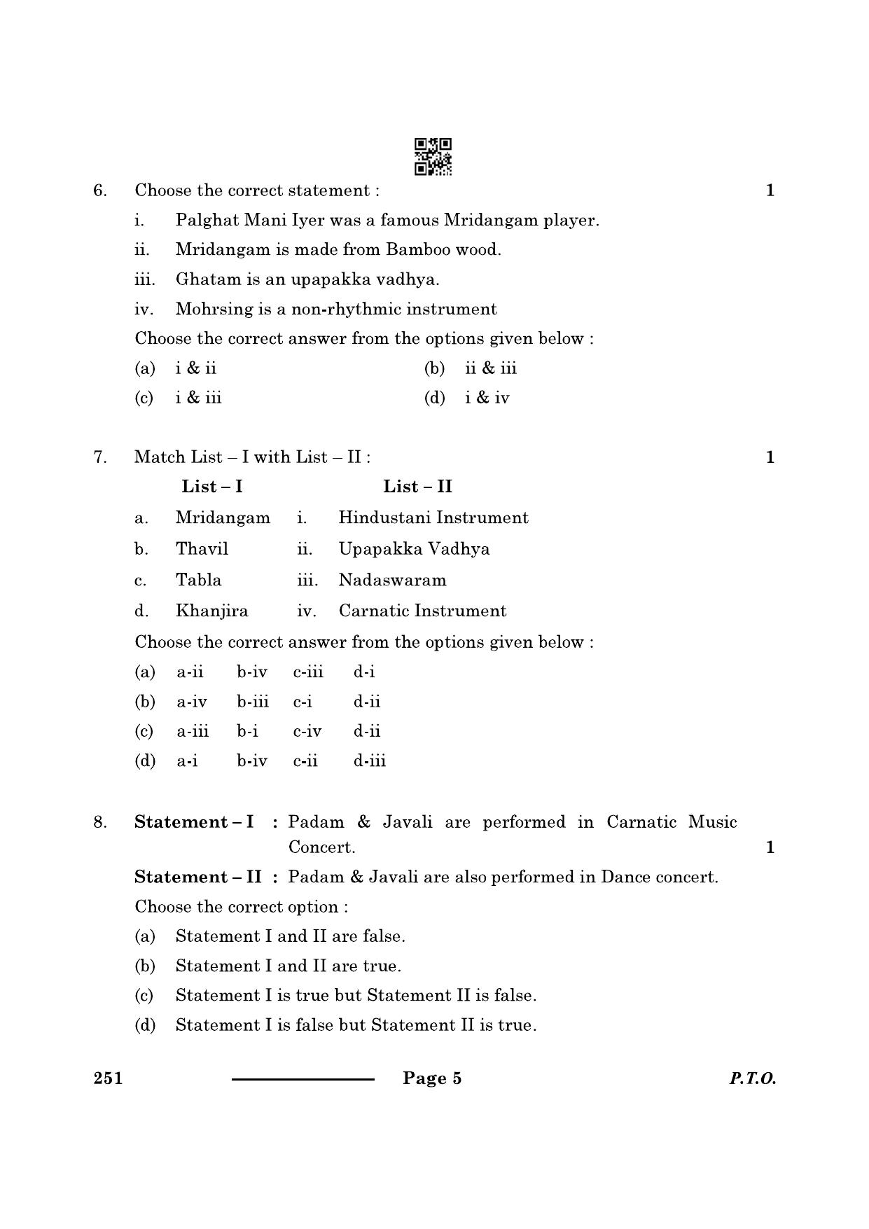 CBSE Class 10 Carnatic Music (Per Ins) 2024 Question Paper - Page 5