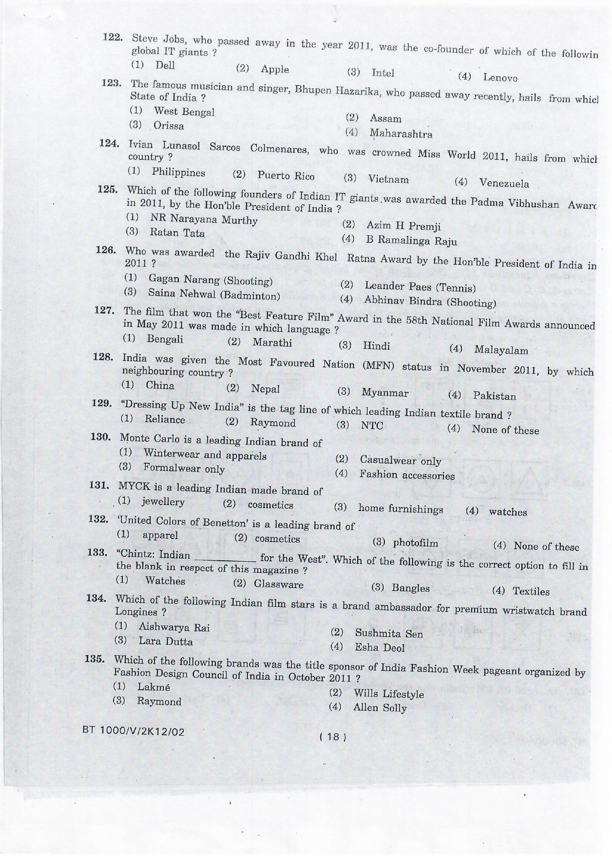 NIFT 2012 Combined Sample Paper - Page 22