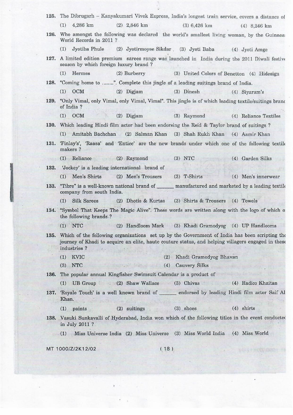 NIFT 2012 Combined Sample Paper - Page 84