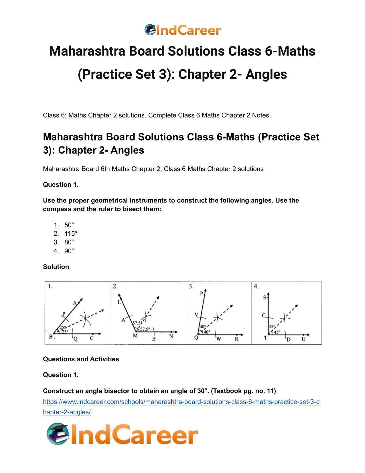 Maharashtra Board Solutions Class 6-Maths (Practice Set 3): Chapter 2- Angles - Page 2