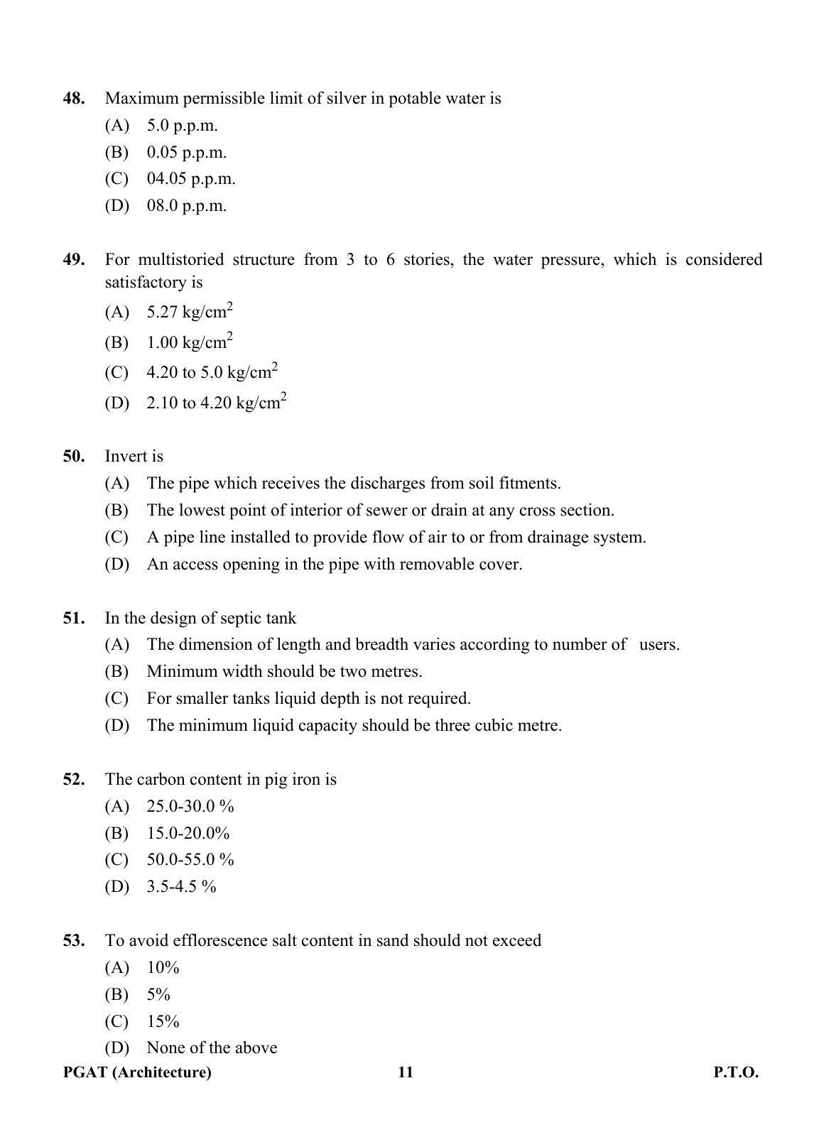 OJEE PGAT 2013 Architecture Question Paper - Page 10