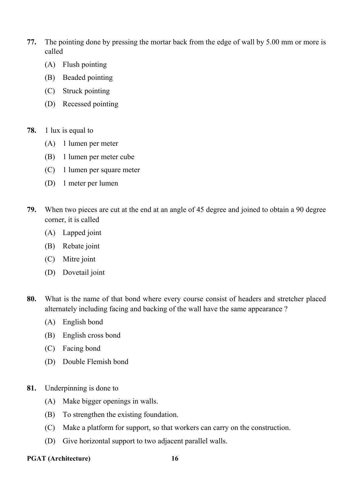 OJEE PGAT 2013 Architecture Question Paper - Page 15