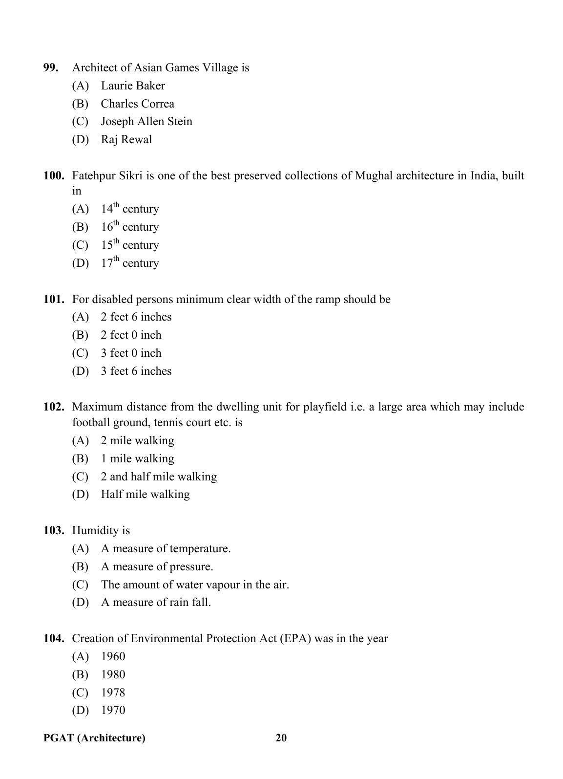OJEE PGAT 2013 Architecture Question Paper - Page 19