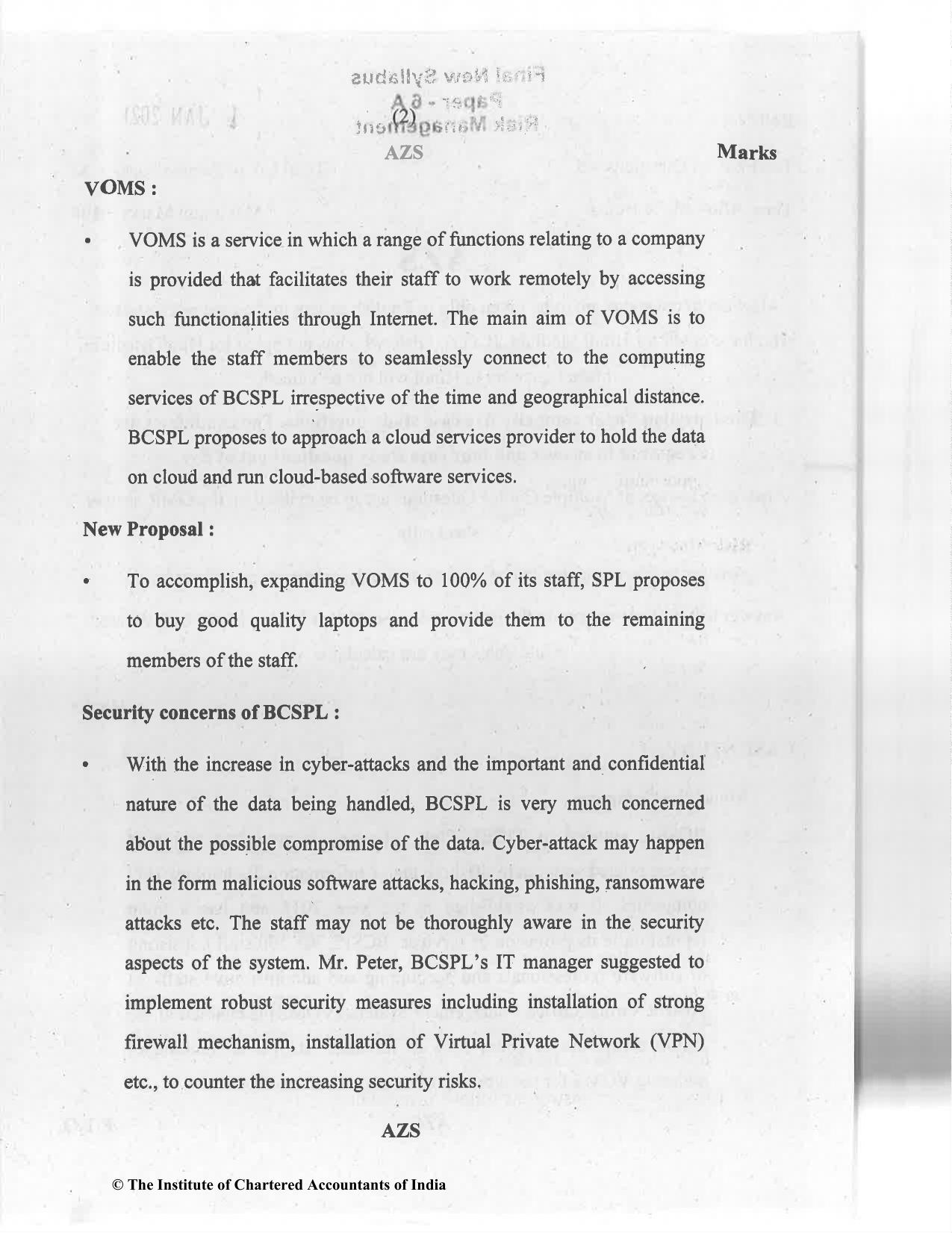 CA Final Jan 2021 Question Paper - Paper 6A – Risk Management - Page 2