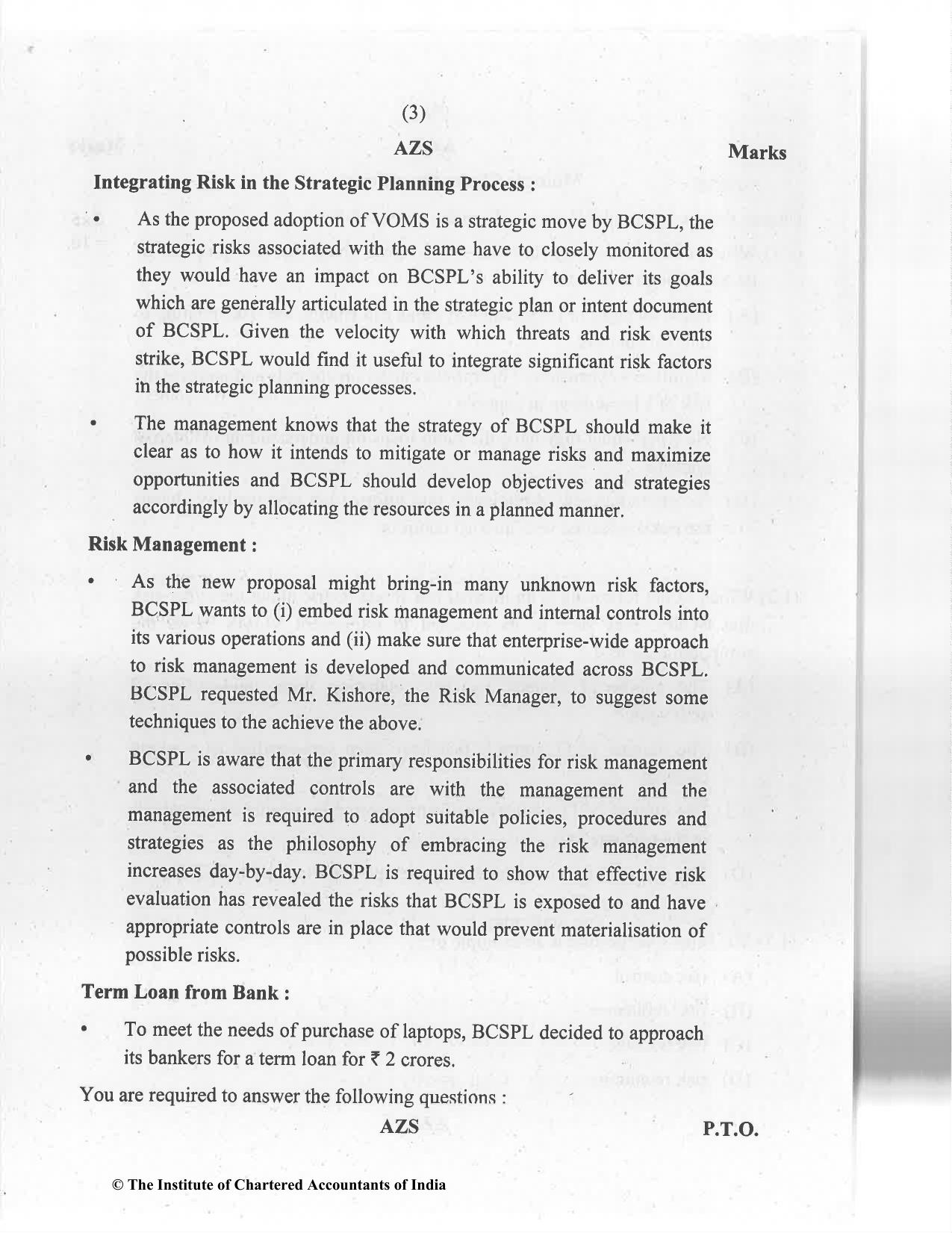 CA Final Jan 2021 Question Paper - Paper 6A – Risk Management - Page 3