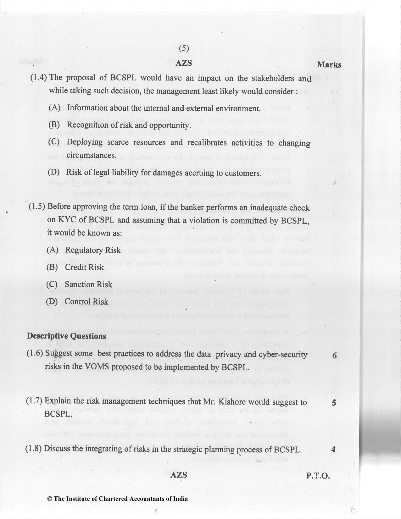CA Final Jan 2021 Question Paper - Paper 6A – Risk Management - Page 5