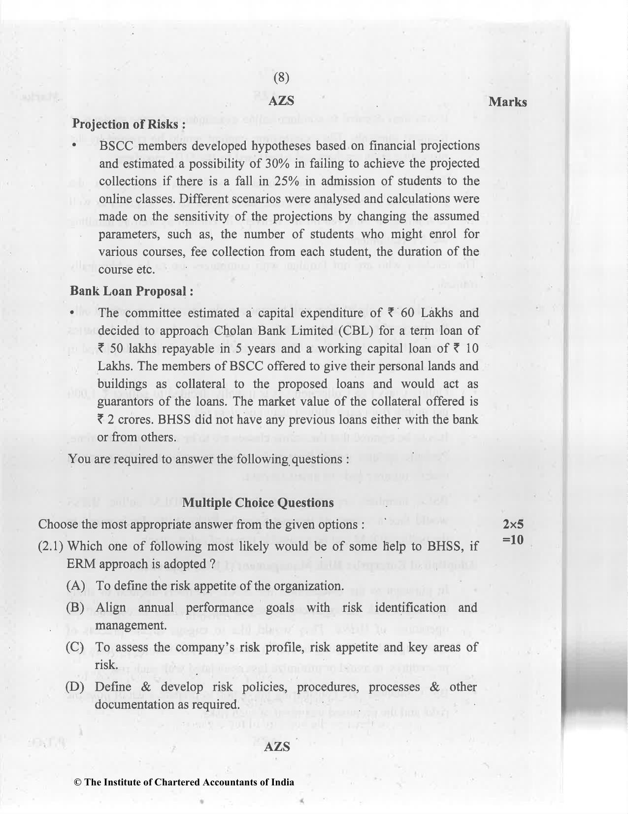 CA Final Jan 2021 Question Paper - Paper 6A – Risk Management - Page 8