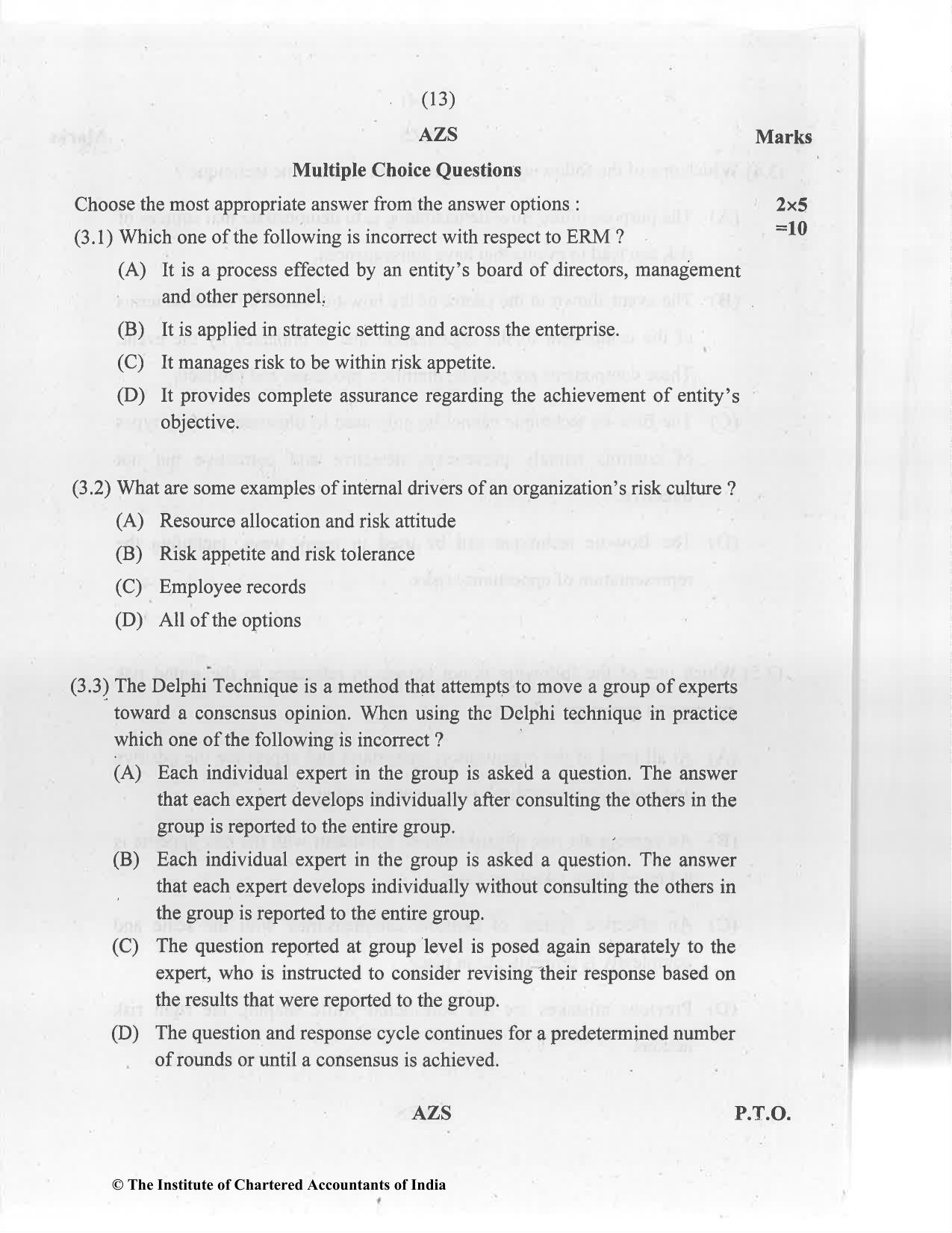 CA Final Jan 2021 Question Paper - Paper 6A – Risk Management - Page 13