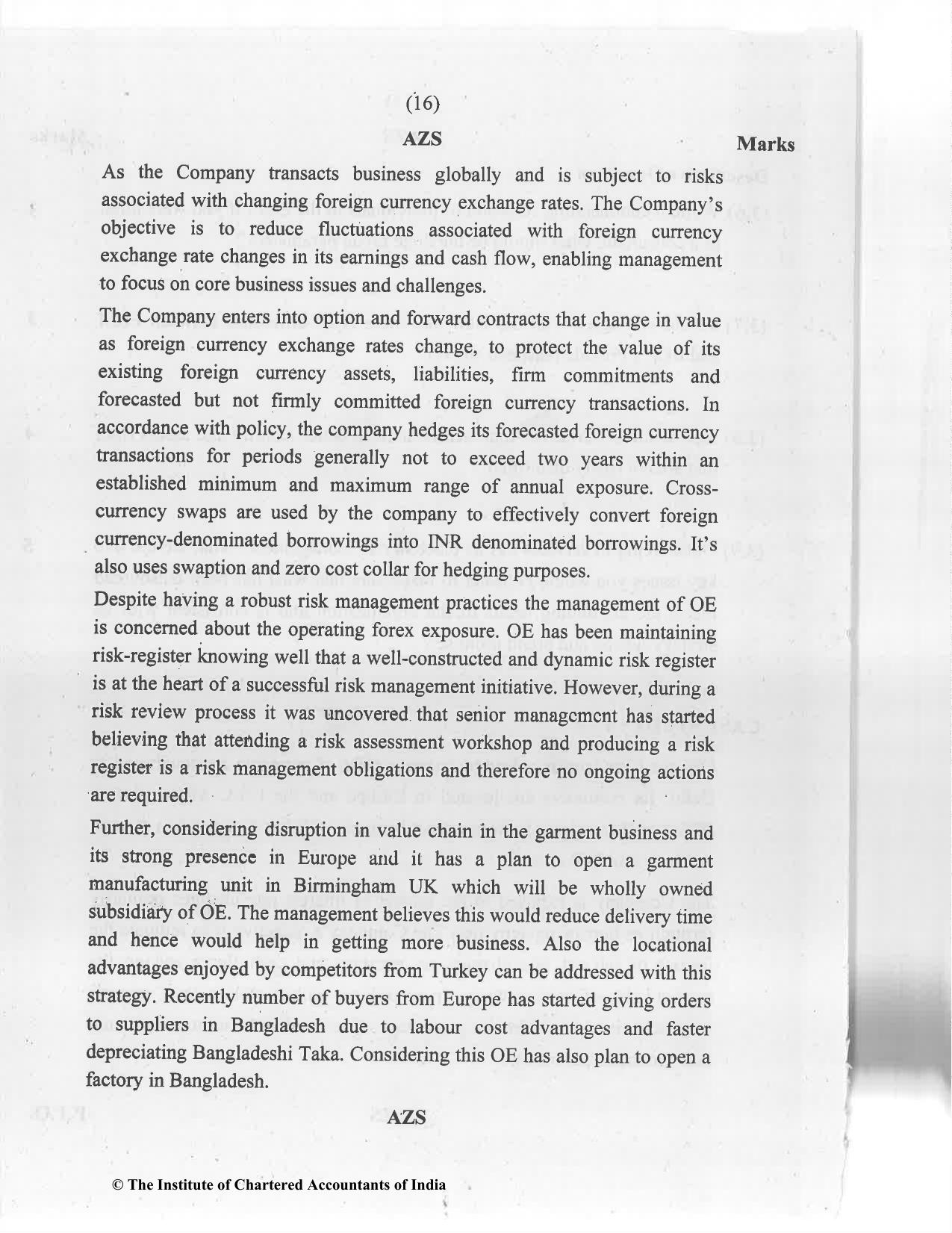 CA Final Jan 2021 Question Paper - Paper 6A – Risk Management - Page 16