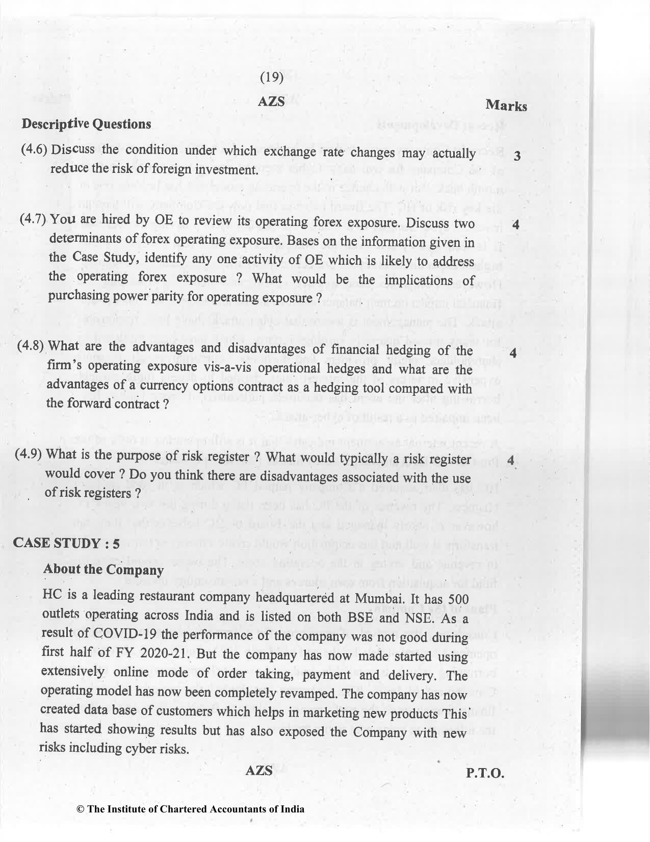 CA Final Jan 2021 Question Paper - Paper 6A – Risk Management - Page 19