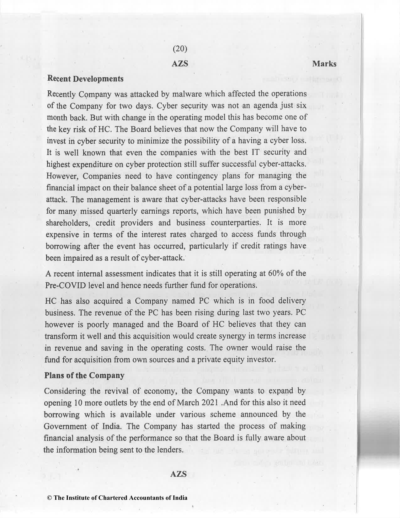 CA Final Jan 2021 Question Paper - Paper 6A – Risk Management - Page 20