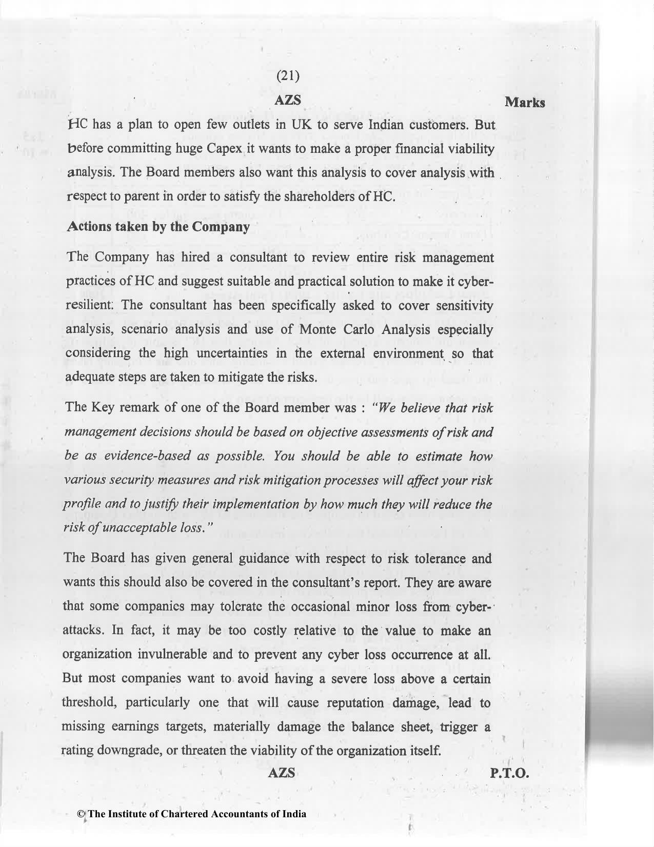 CA Final Jan 2021 Question Paper - Paper 6A – Risk Management - Page 21