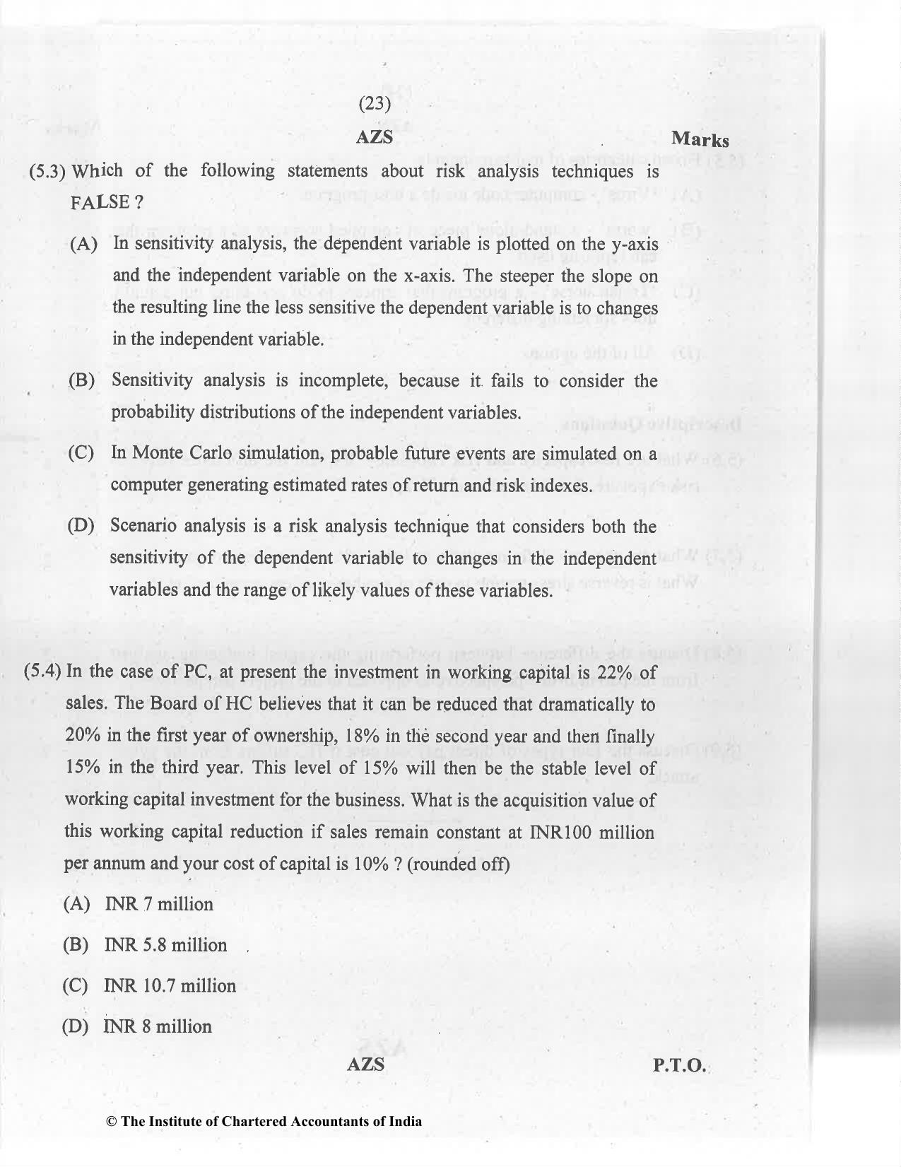 CA Final Jan 2021 Question Paper - Paper 6A – Risk Management - Page 23