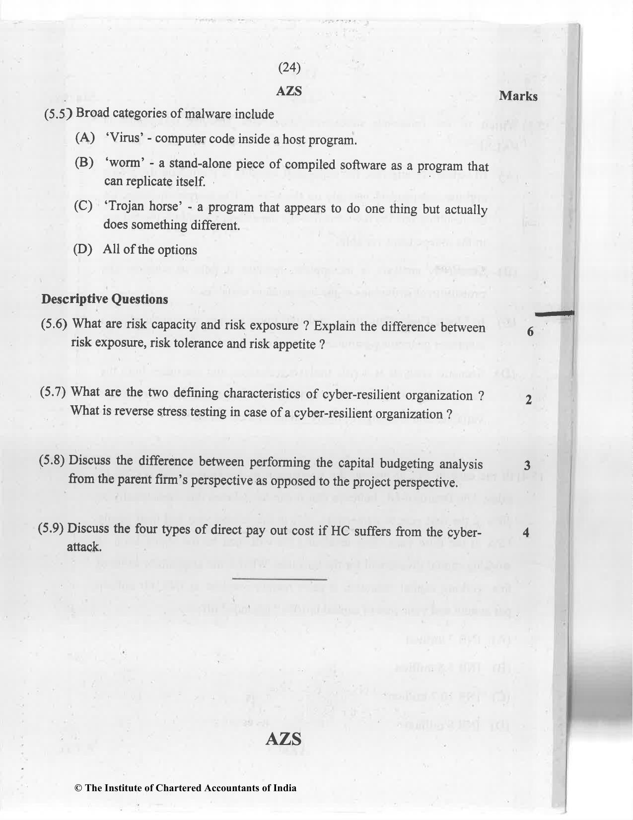 CA Final Jan 2021 Question Paper - Paper 6A – Risk Management - Page 24