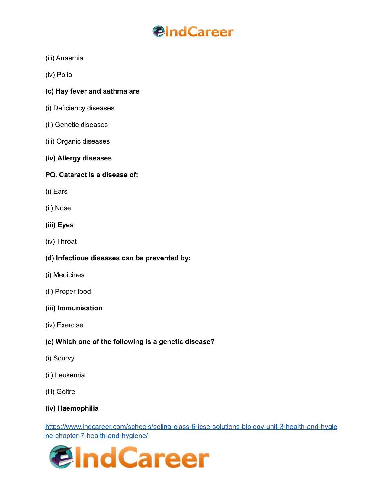 Selina Class 6 ICSE Solutions Biology (Unit 3) - Health and Hygiene: Chapter 7- Health and Hygiene - Page 3