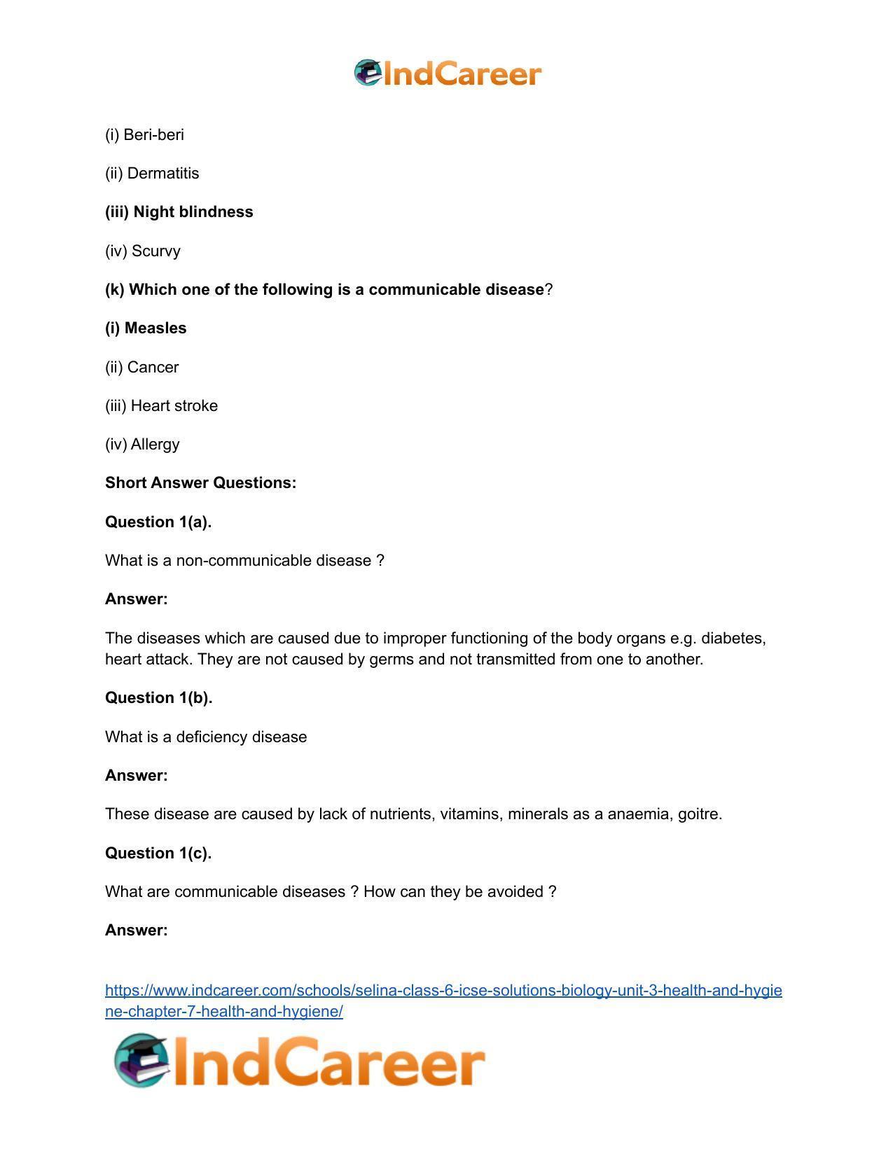 Selina Class 6 ICSE Solutions Biology (Unit 3) - Health and Hygiene: Chapter 7- Health and Hygiene - Page 5