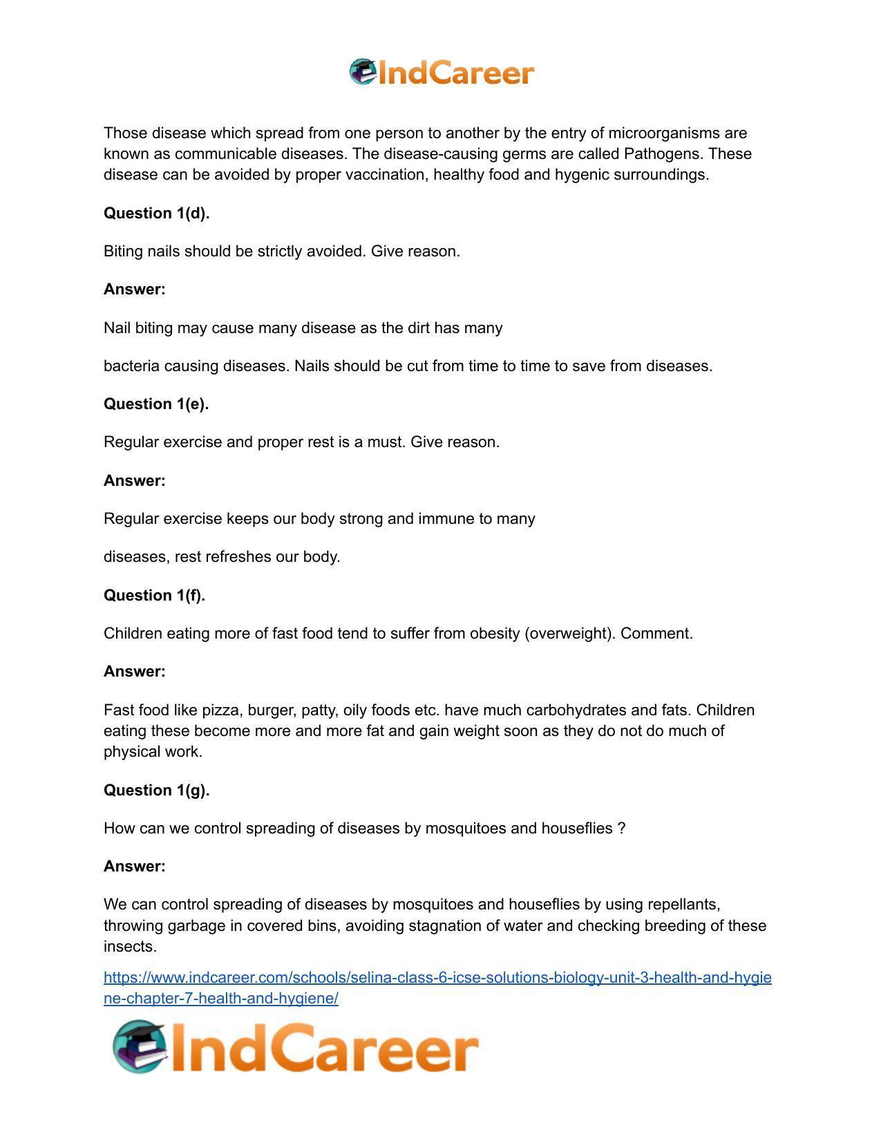 Selina Class 6 ICSE Solutions Biology (Unit 3) - Health and Hygiene: Chapter 7- Health and Hygiene - Page 6