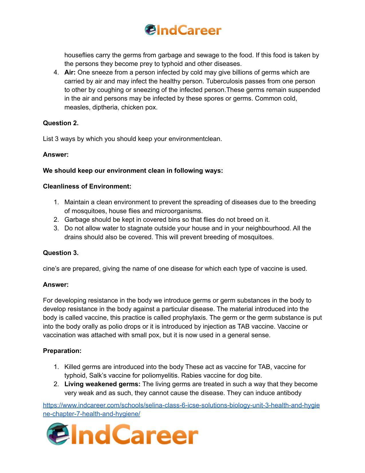 Selina Class 6 ICSE Solutions Biology (Unit 3) - Health and Hygiene: Chapter 7- Health and Hygiene - Page 13