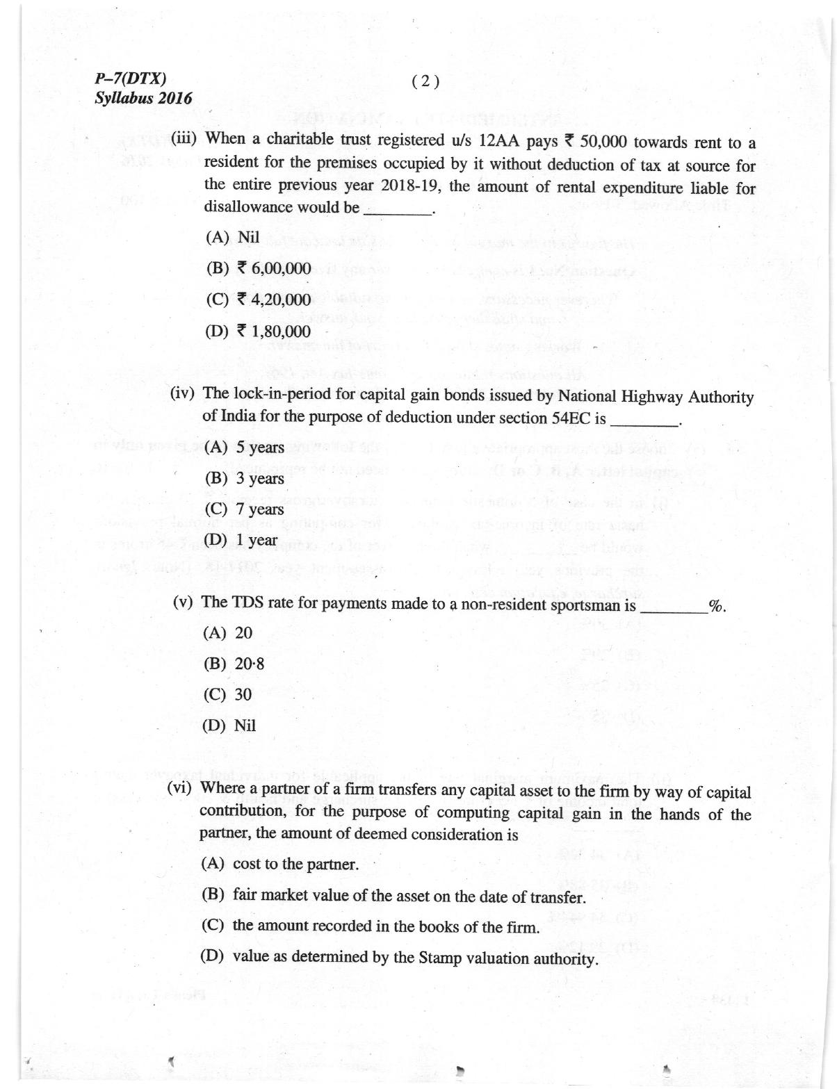 ICMAI June 2019 Direct Taxation Question Paper  - Page 2