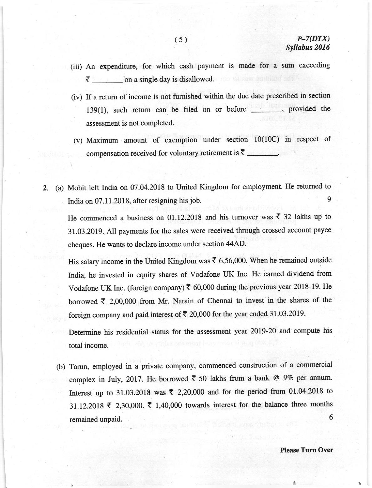 ICMAI June 2019 Direct Taxation Question Paper  - Page 5