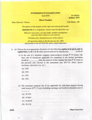 ICMAI June 2019 Direct Taxation Question Paper 