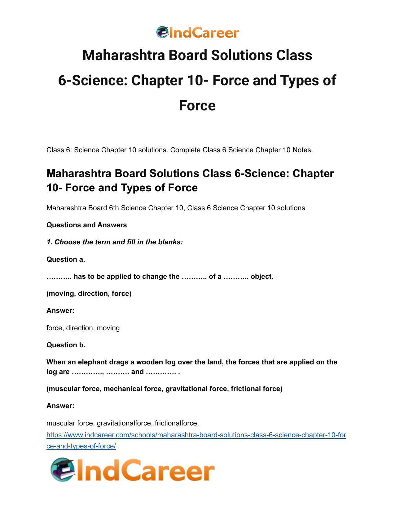 Maharashtra Board Solutions Class 6-Science: Chapter 10- Force and Types of Force - Page 2